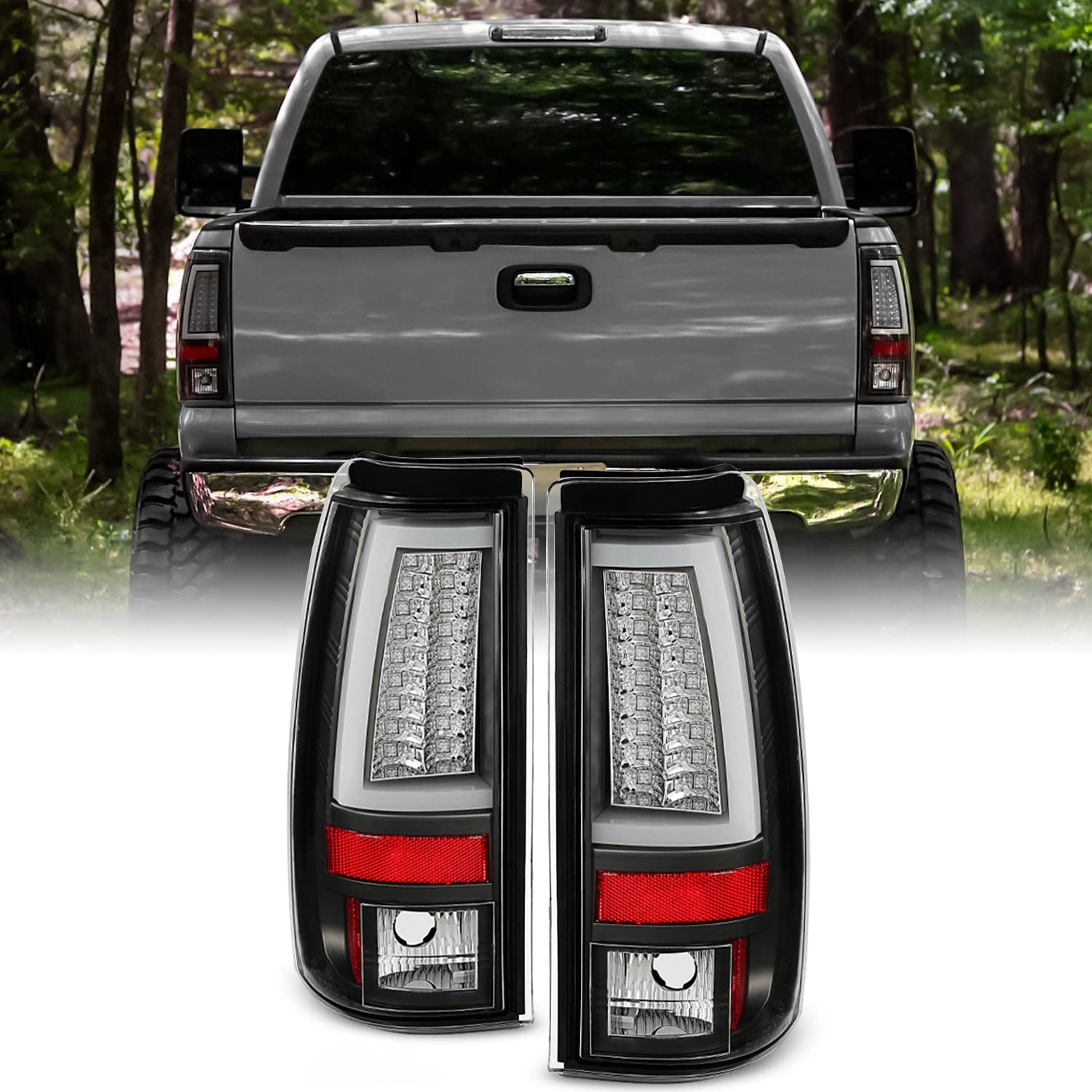 Akkon - For 03-06 Silverado 05-07 Silverado Hybrid Pickup Truck Black Rear V2 Led Tail Lights Brake Lamps Pair