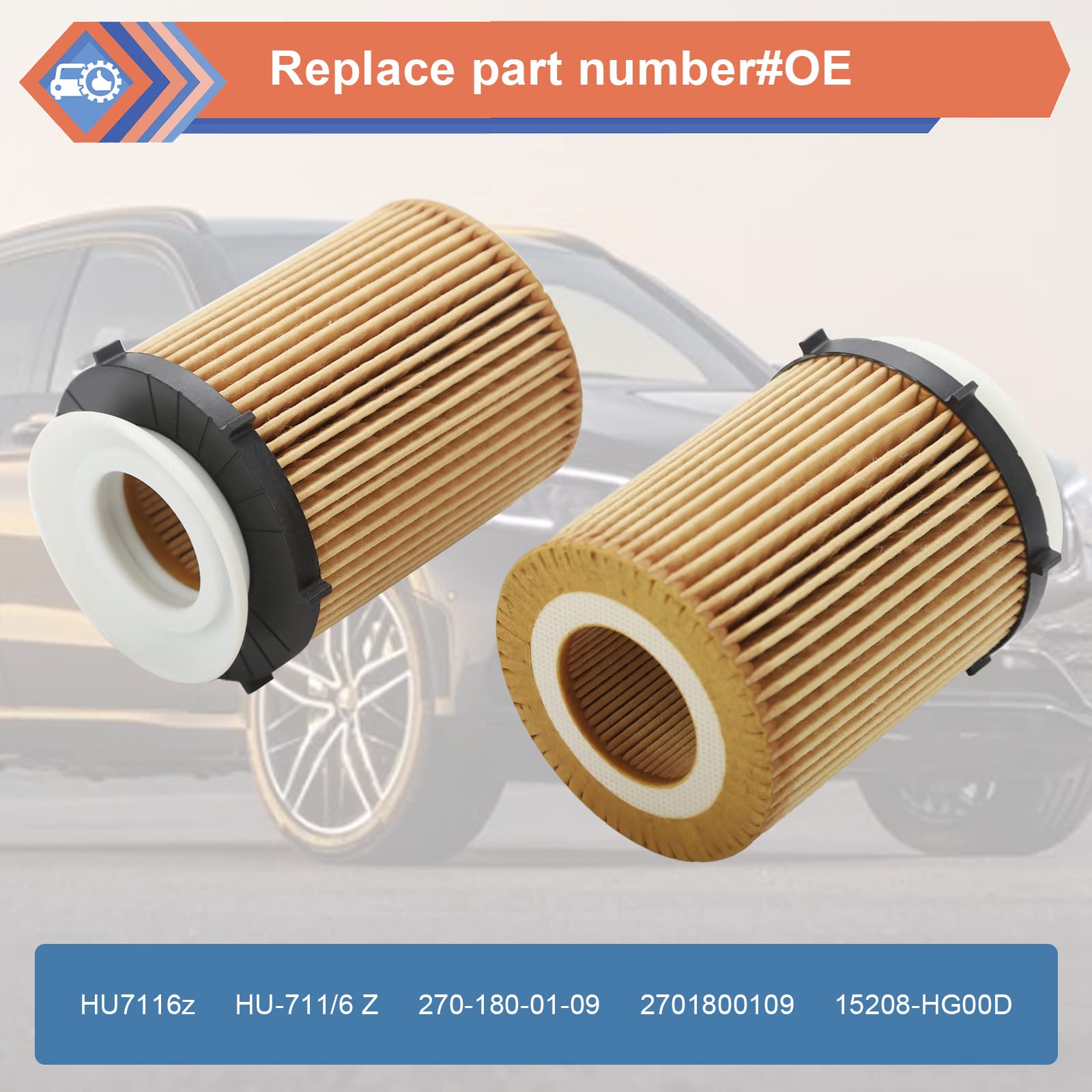 2 Pcs Oil Filter Compatible With Infiniti Mercedes-Benz Vehicle 2012-2023 C300 Cla250 E300 Gla200 Glc300 Metris Slc300 Sprinter