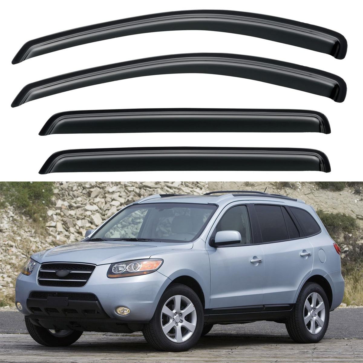 Window Visors Rain Guards for 2007-2012 Hyundai Santa Fe, Out-Channel Window Vent Wind Deflectors Visors Shades for 07-12 Hyunda