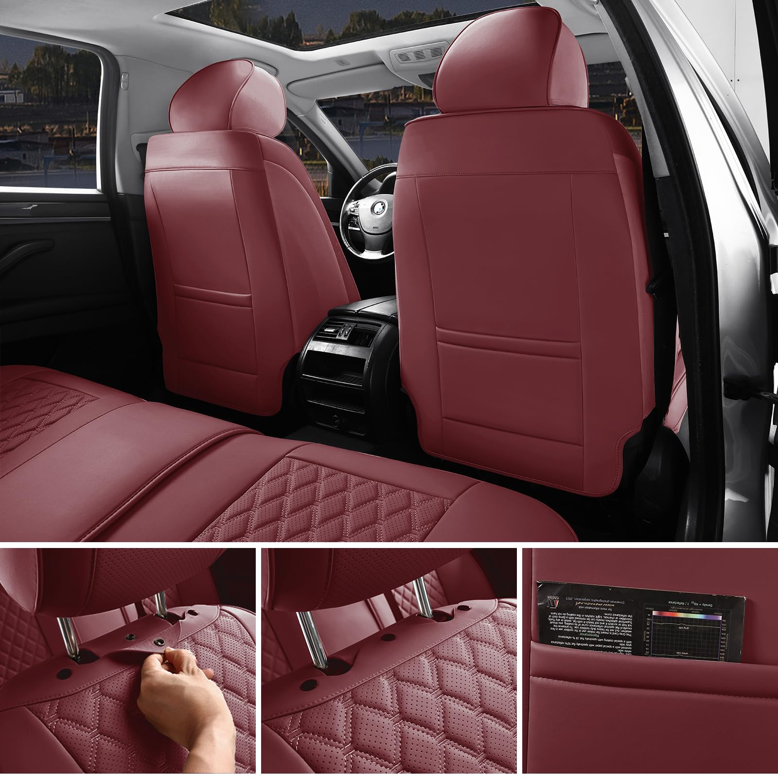 Sxikin Car Seat Covers Front Seats, Luxury Faux Leather Car Seat Covers Waterproof Non-Slip Seat Protector Universal Fit For Mos