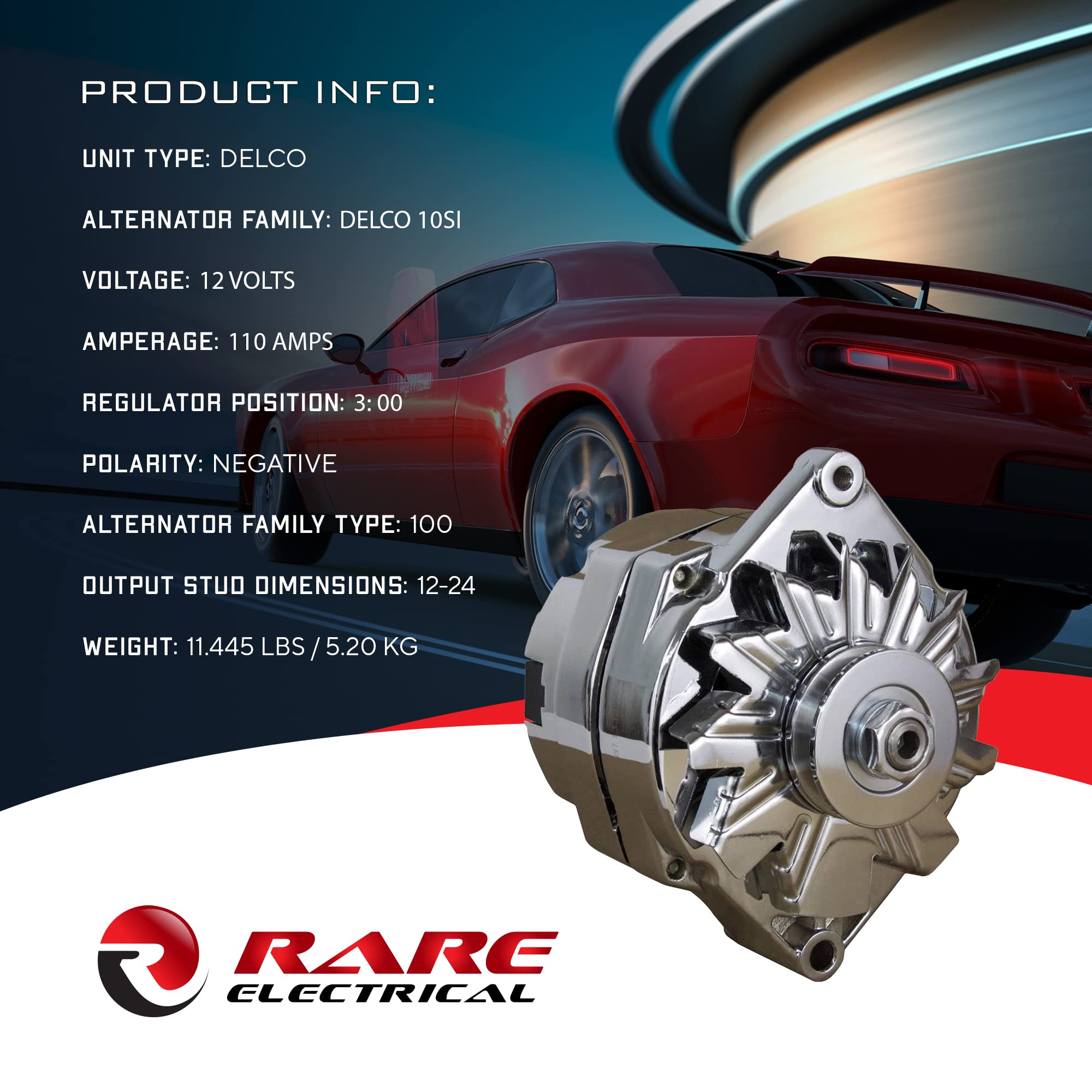 Rareelectrical 110A Chrome Street Rod Gm High Output Alternator Compatible With 1-One Wire Self Exciting Energizing