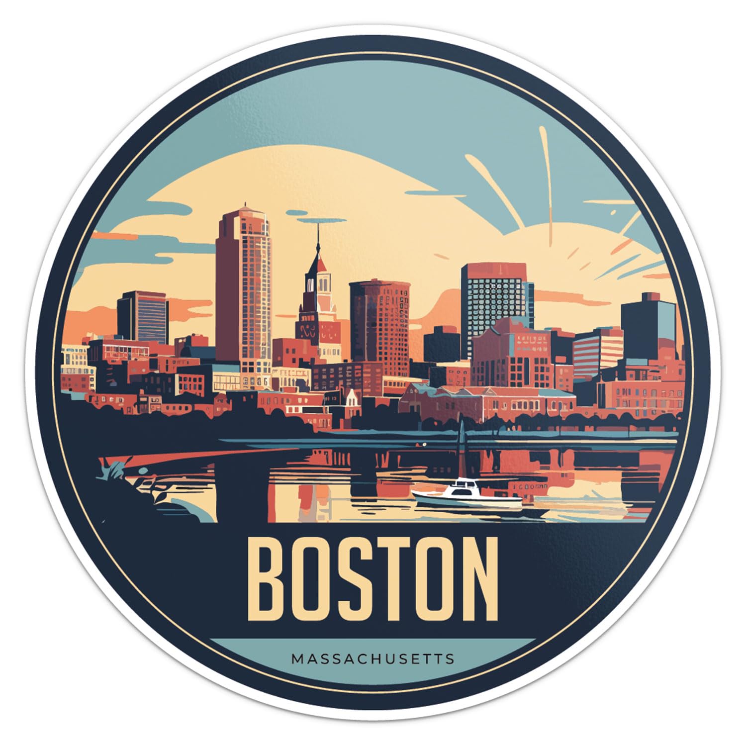 Boston City Sticker - Waterproof Vinyl Decal for Car Bumper, Laptop, Water Bottle, Wall, and Window, Size - 3'' Longer Side