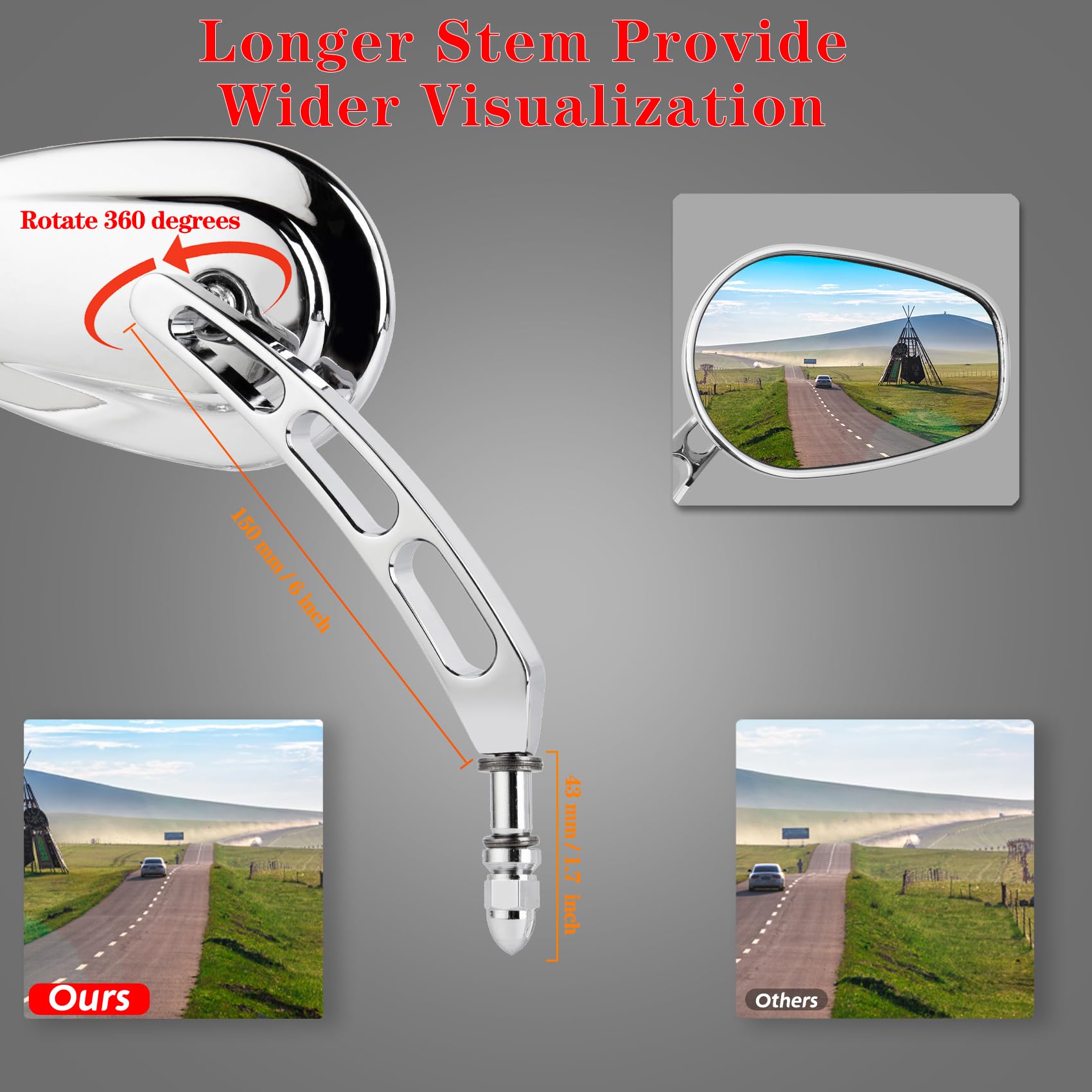 Ldjxdadi Chrome 8Mm Rearview Mirrors For Touring Road Glide Fltrx Electra Glide Flht Road King Flhr Street Glide Flhx Sportster Dyna Softail Models 1982-2023