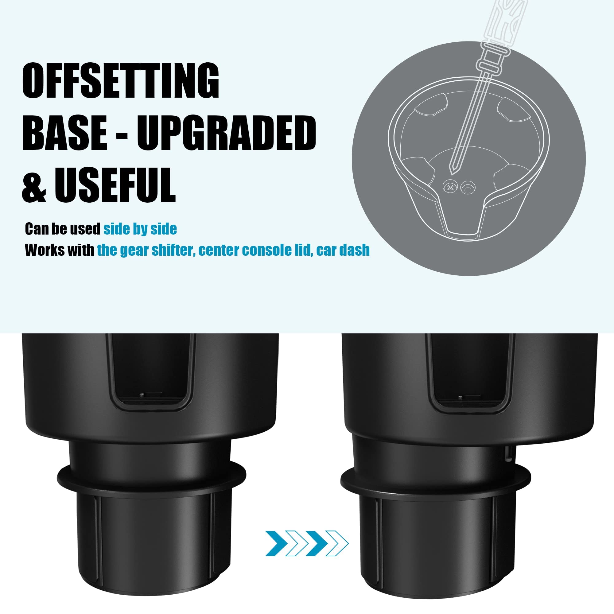Upgraded Car Cup Holder Expander Adapter With Offset Adjustable Base, Compatible With Yeti 14/24/36/46Oz Ramblers, Hydro Flasks