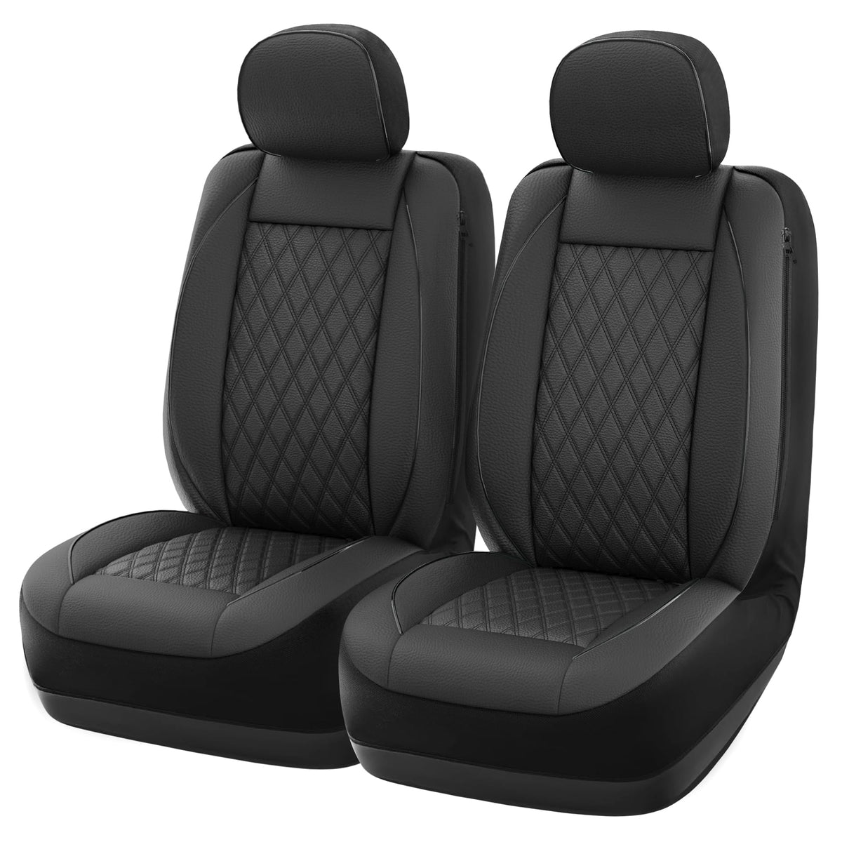 GIANT PANDA Front Car Seat Covers for Chevy Silverado 1500 2500 3500 Truck, Piping Leather Waterproof Durable Seat Protectors(Bl