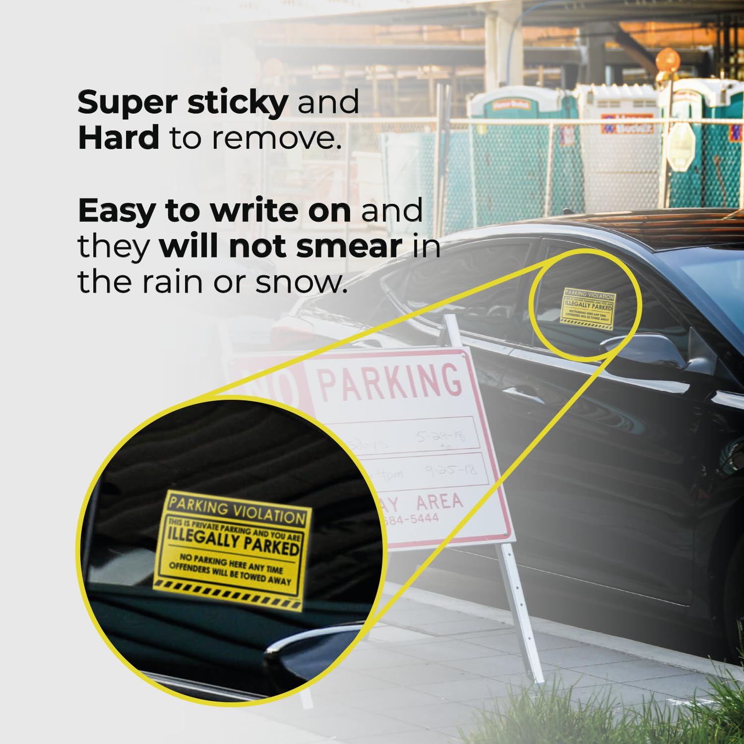 100 Mess Parking Violation Stickers Hard To Remove - No Parking Stickers - Bad Parking Stickers - Super Sticky Warning Stickers For Towing Parked Cars 8X5 In (Yellow Illegally Parked, 100)