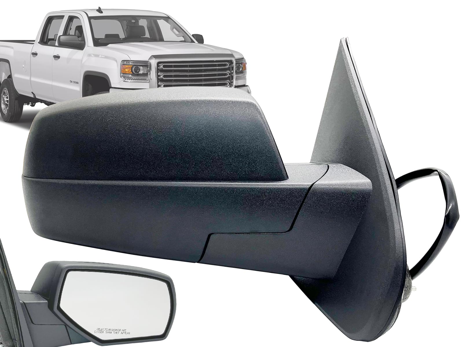 APA Replacement Exterior Mirror for 2014-2019 SILVERADO SIERRA GM Pickup Truck Power Heated Textured Black Cap Passenger Right S