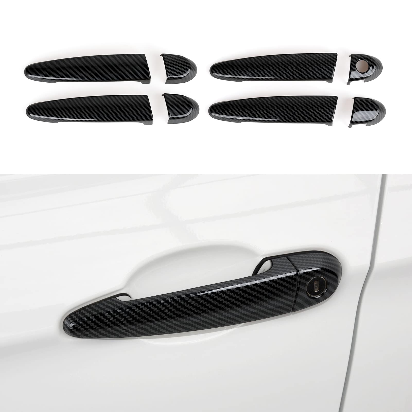 Hengyueshang 4Pcs Car Door Handles Cover Sticker Carbon Style Abs Decal Trim Exterior Accessories Fit For Bmw E90 E92 E93 F30 F34 3Gt F32 F33 F36 E84