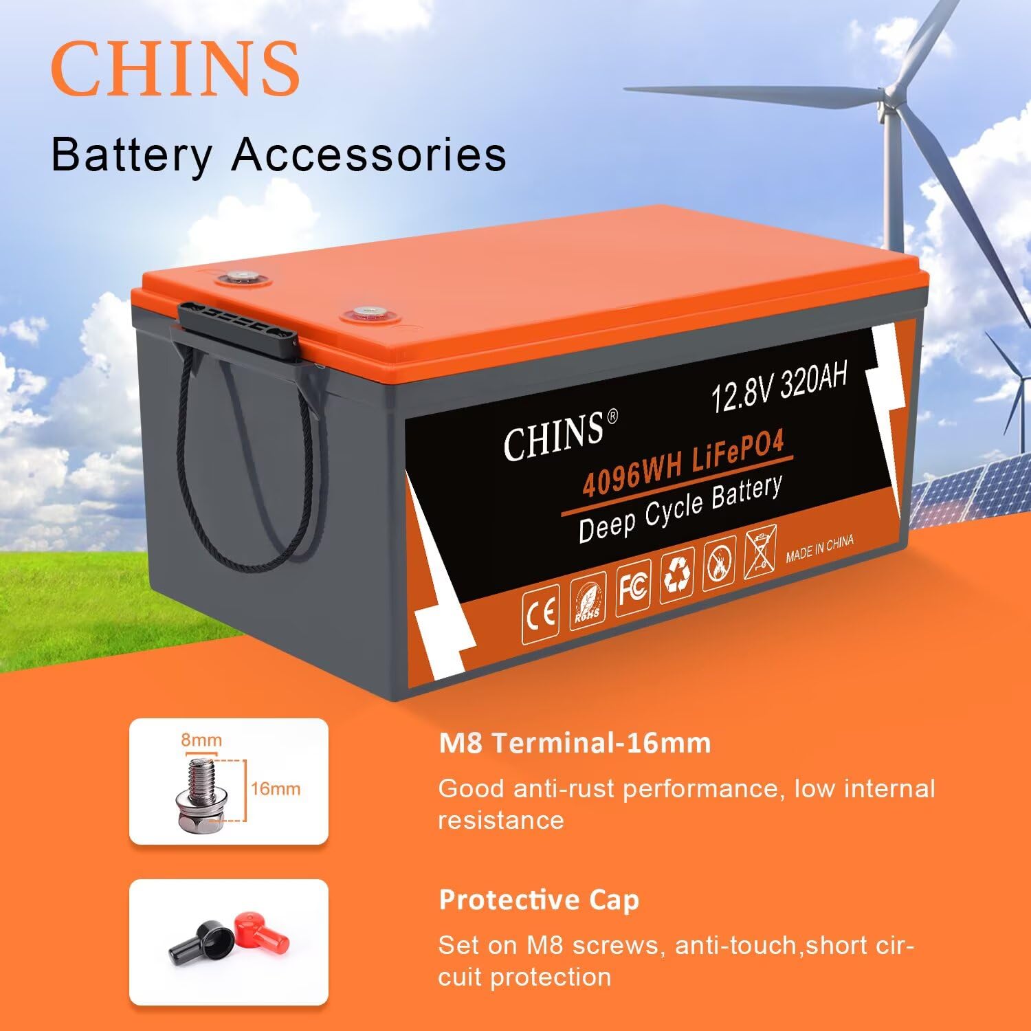 Chins Bluetooth Lifepo4 Battery Smart 12V 320Ah Lithium Battery - Built-In 200A Bms, 2000~5000 Cycles, Perfect For Replacing Mos