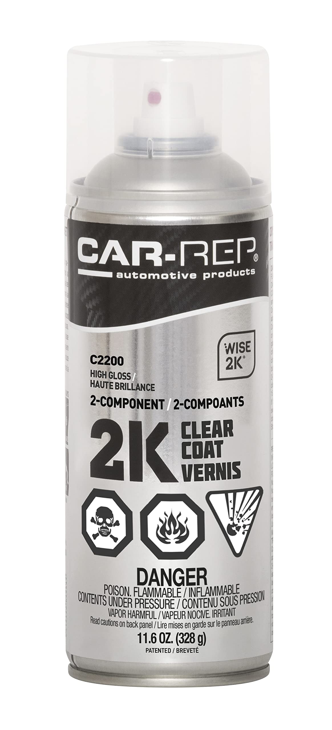 Car-Rep® 2K Polyurethane Clear Coat With Wise 2K Technology, High Gloss, Easy Application, Unlimted Pot Life, 11Oz Aerosol Can