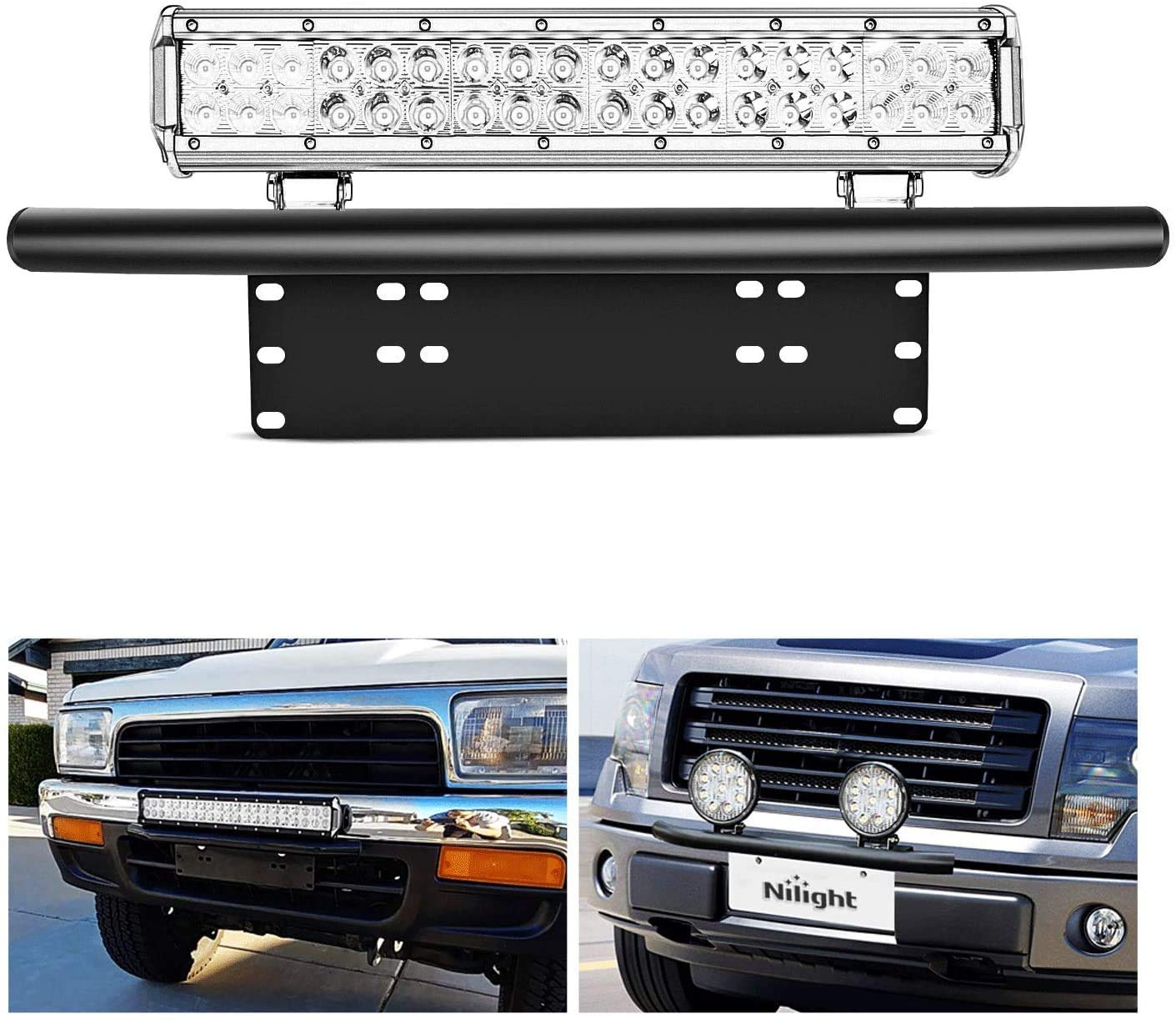 Nilight - 90021B Light Bar Mounting Bracket Front License Plate Frame Bracket Holder For Off-Road Lights Led Work Lamps , 2 Years Warranty