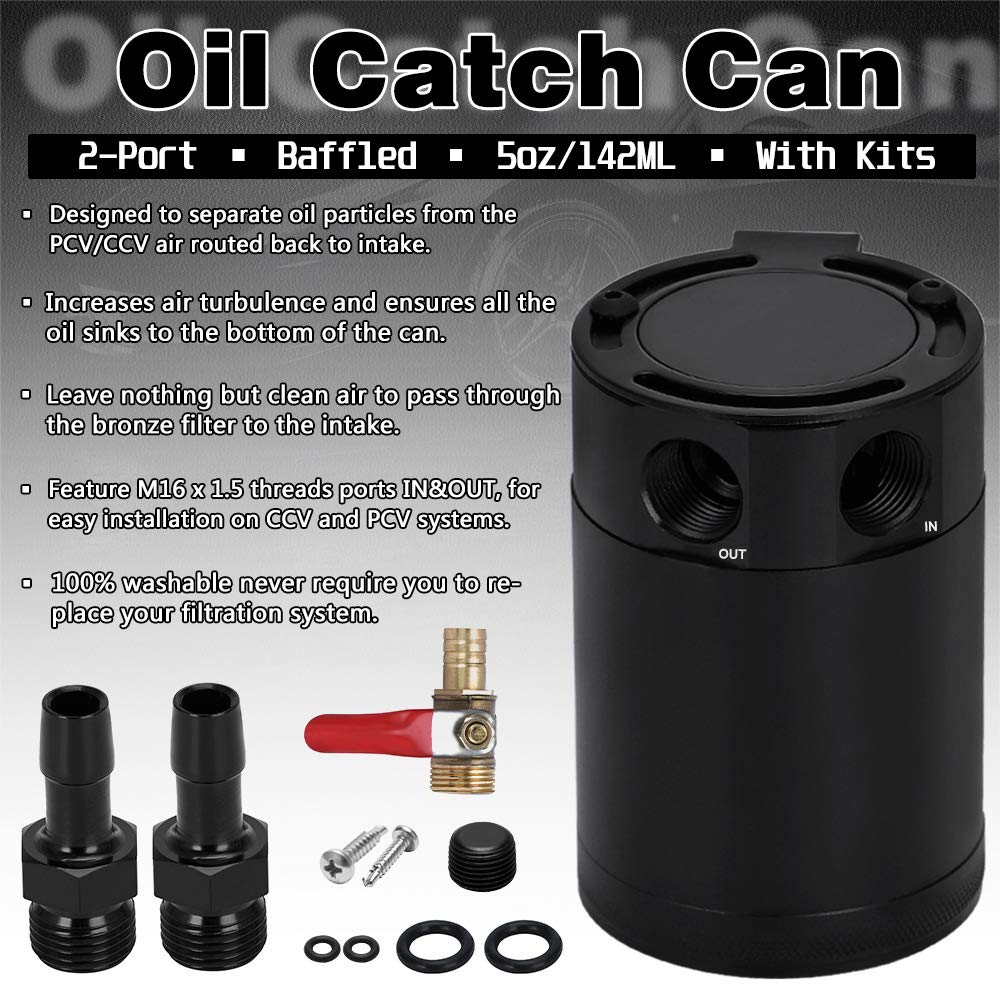Pqy Oil Catch Can Baffled 2 Port Oil Catch Tank Kit With Drain Valve Universal Air Oil Separator