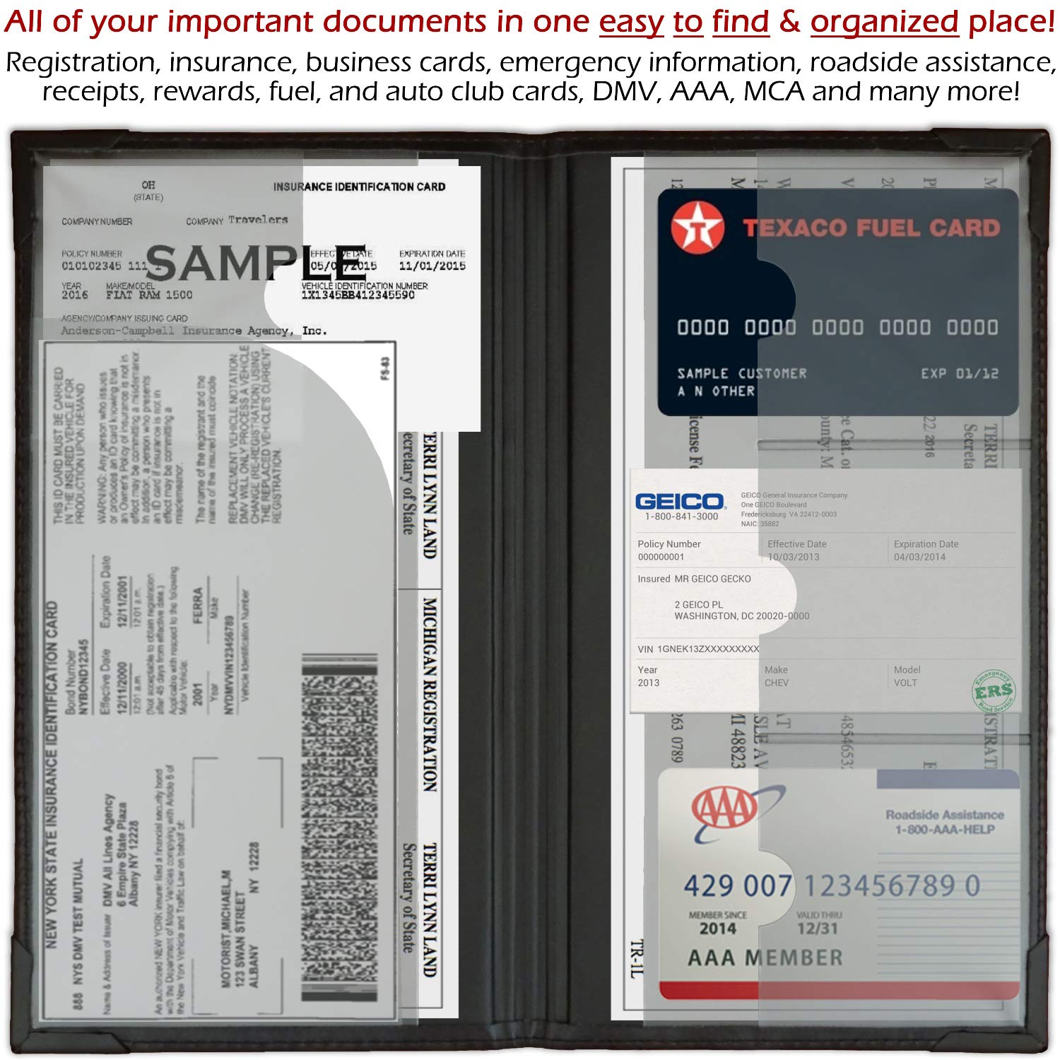 Auto Insurance And Registration Card Holder - Vehicle Glove Box Document Organizer - Car Essential Paperwork Holder For Dmv, Aaa