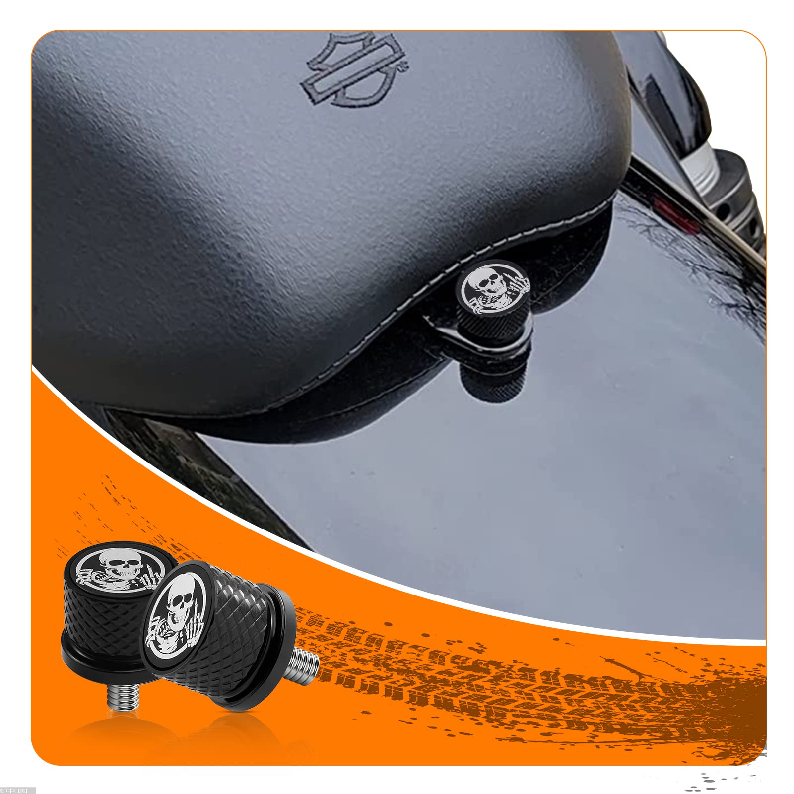 Eumti Stainless Knurled Fender Rear Seat Bolt Screw 1/4''-20 Thread Skull Pattern Black Eyes Compatible With Harley Davidson Tou