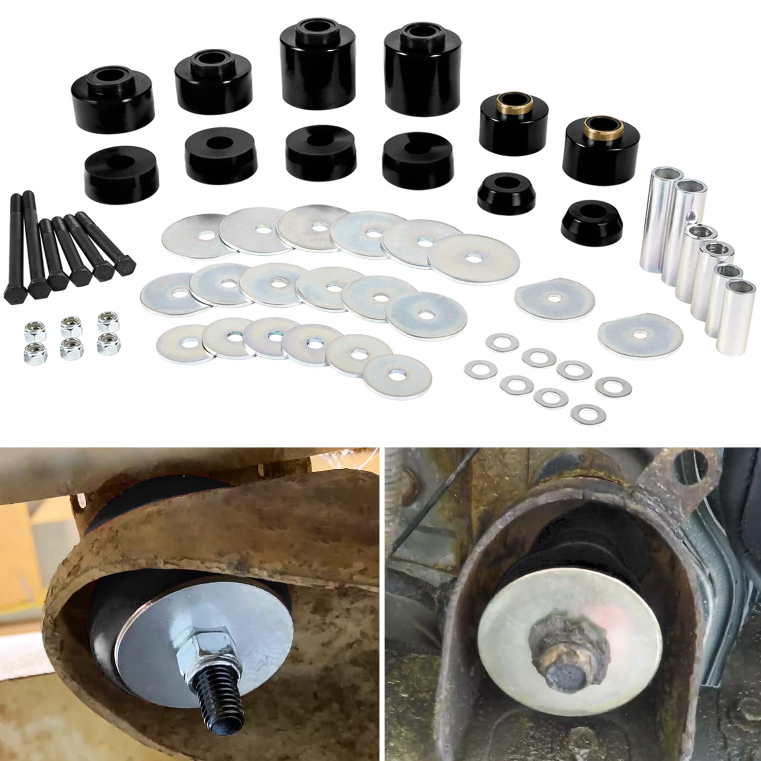 Body Mount Bushing Set Kit for Ford F-150 F-250 F-350 1980-1998 2WD 4WD Polyurethane Body Cab Mounts & Steel Sleeves & Hardware 