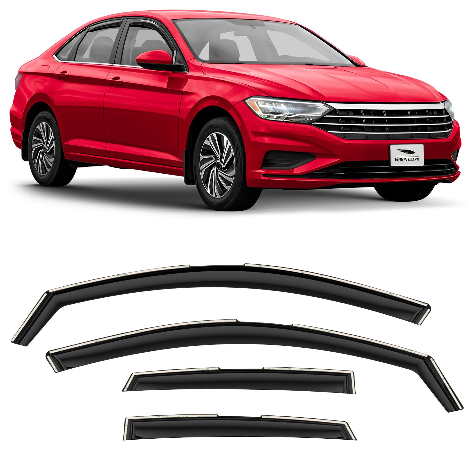Voron Glass In-Channel Extra Durable Rain Guards For Volkswagen Jetta 2019-2025, Window Deflectors, Vent Window Visors, 4 Pieces