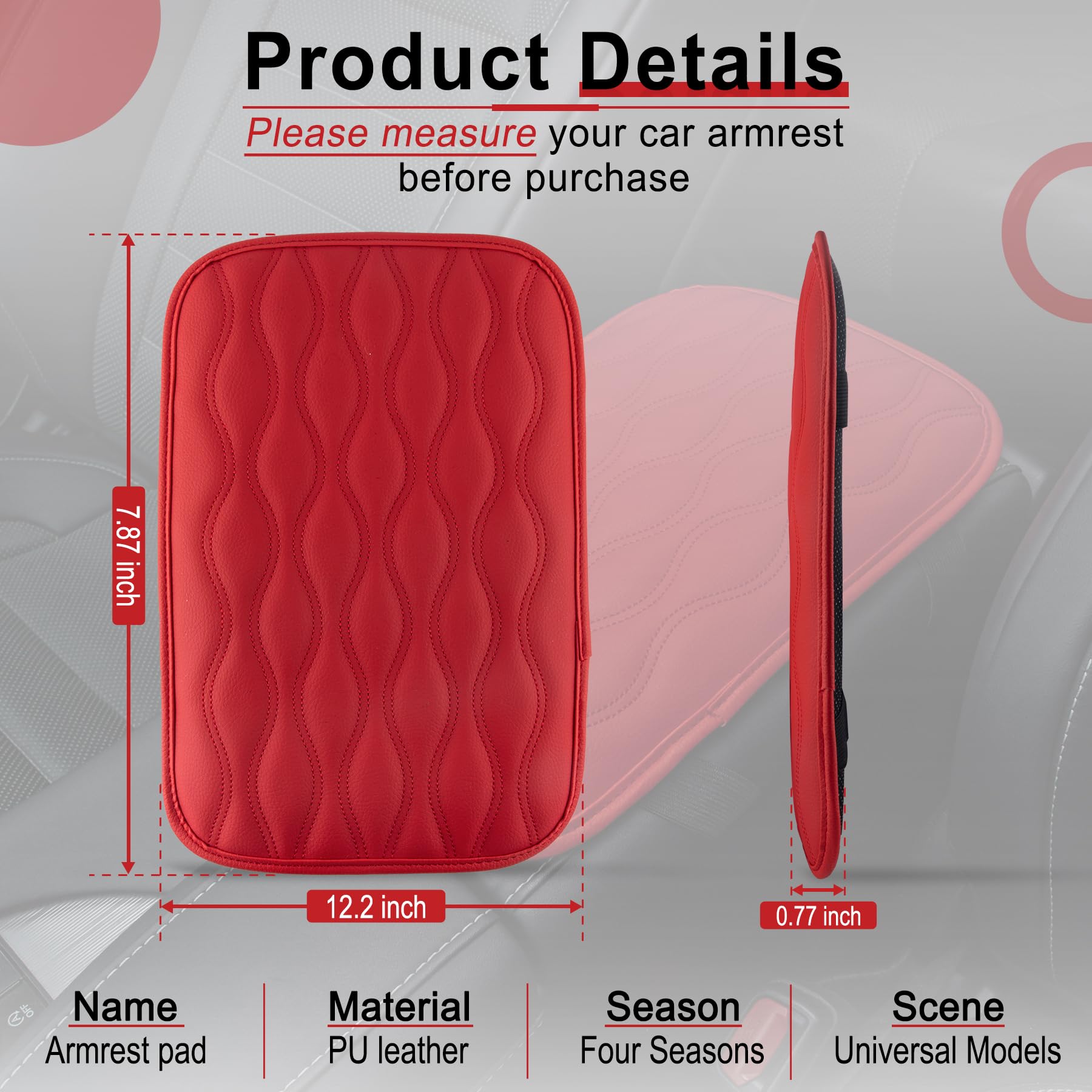 Amiss Auto Center Console Pad, Universal Waterproof Car Armrest Seat Box Cover, Car Interior Accessories, Leather Auto Armrest C