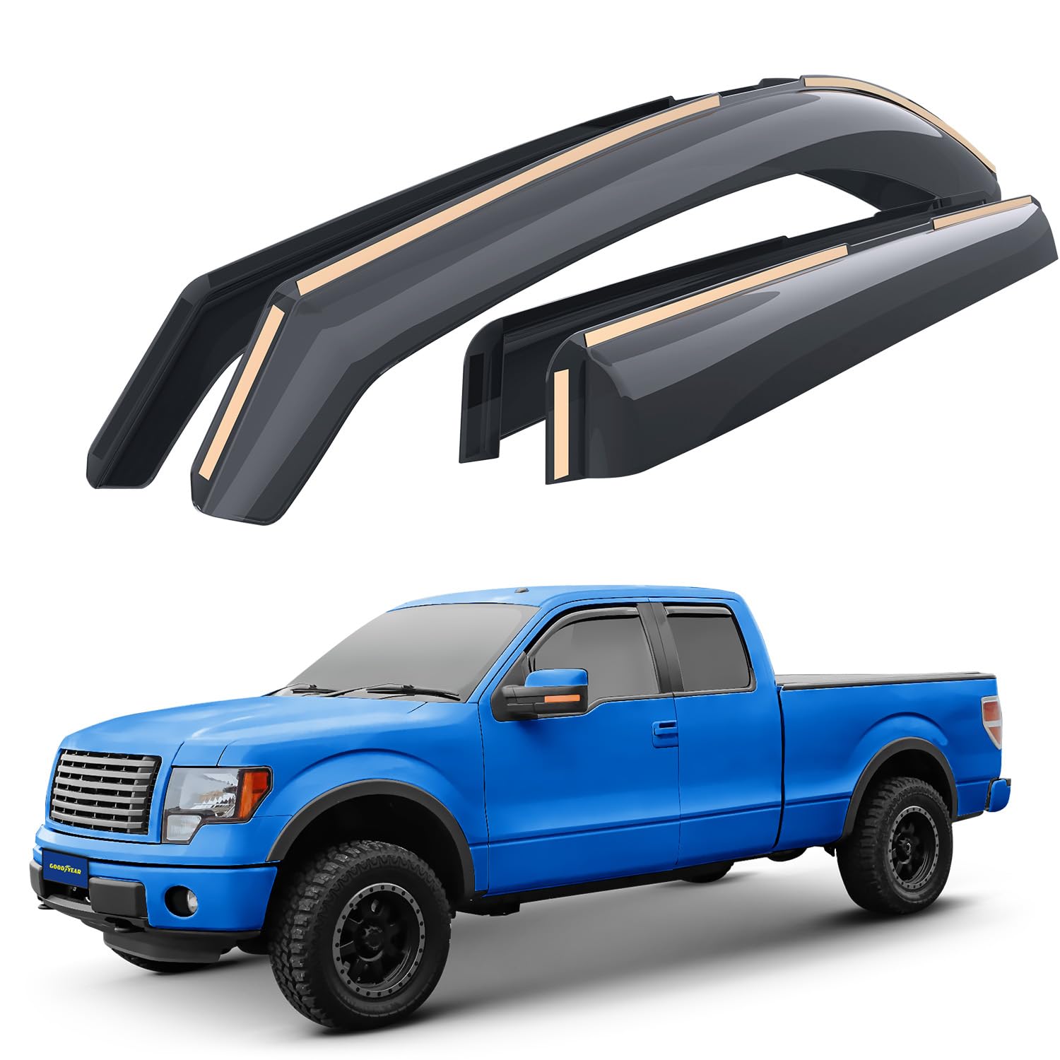 Goodyear Shatterproof In-Channel Window Deflectors For Trucks Ford F150 2004-2014 Supercab, Rain Guards, Window Visors, Vent Def