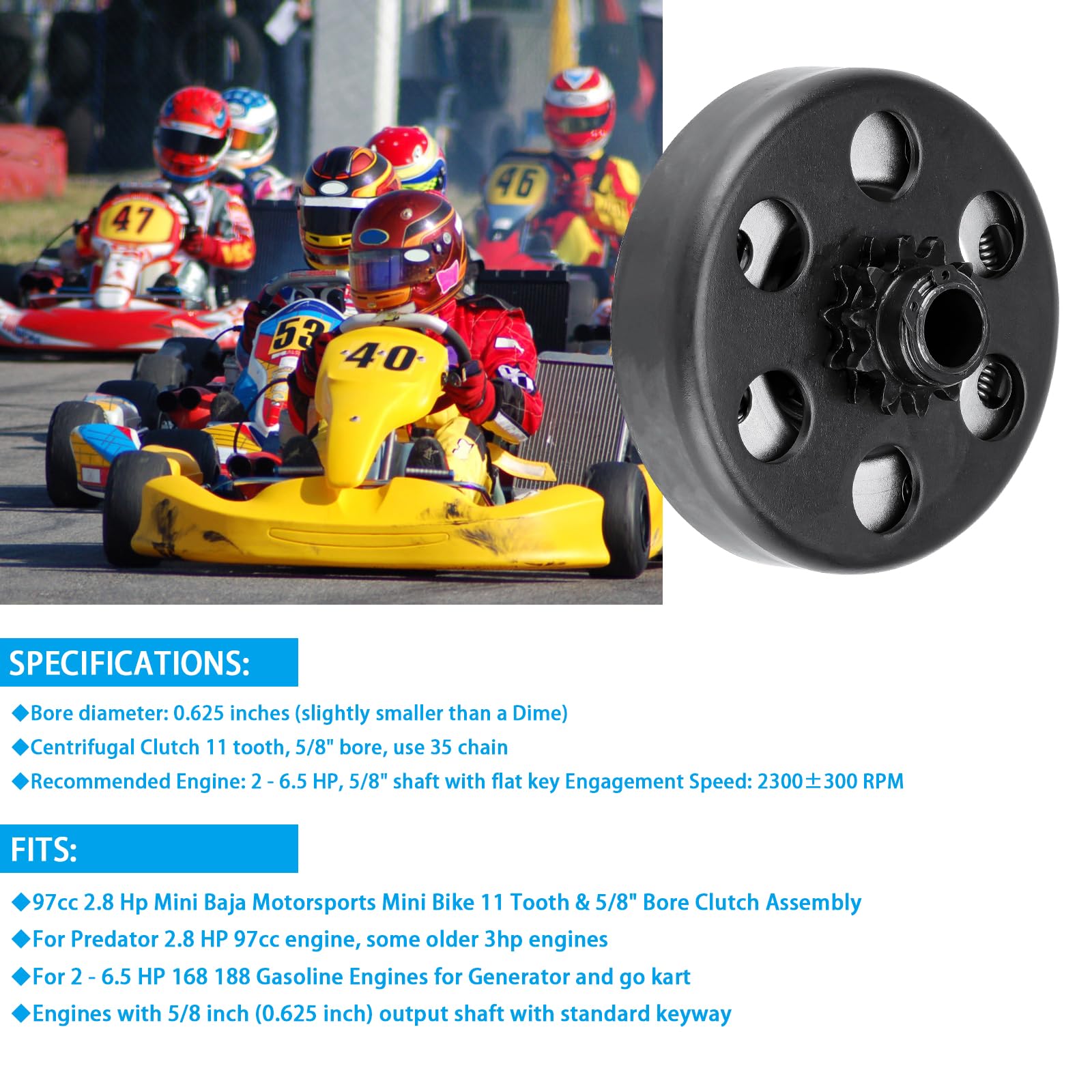 Youxmoto Go Kart Clutch 5/8'' Bore 11 Tooth For #35 Chain Predator 212 Clutch, 11T Centrifugal Clutch Perfect For Go Kart, Minib