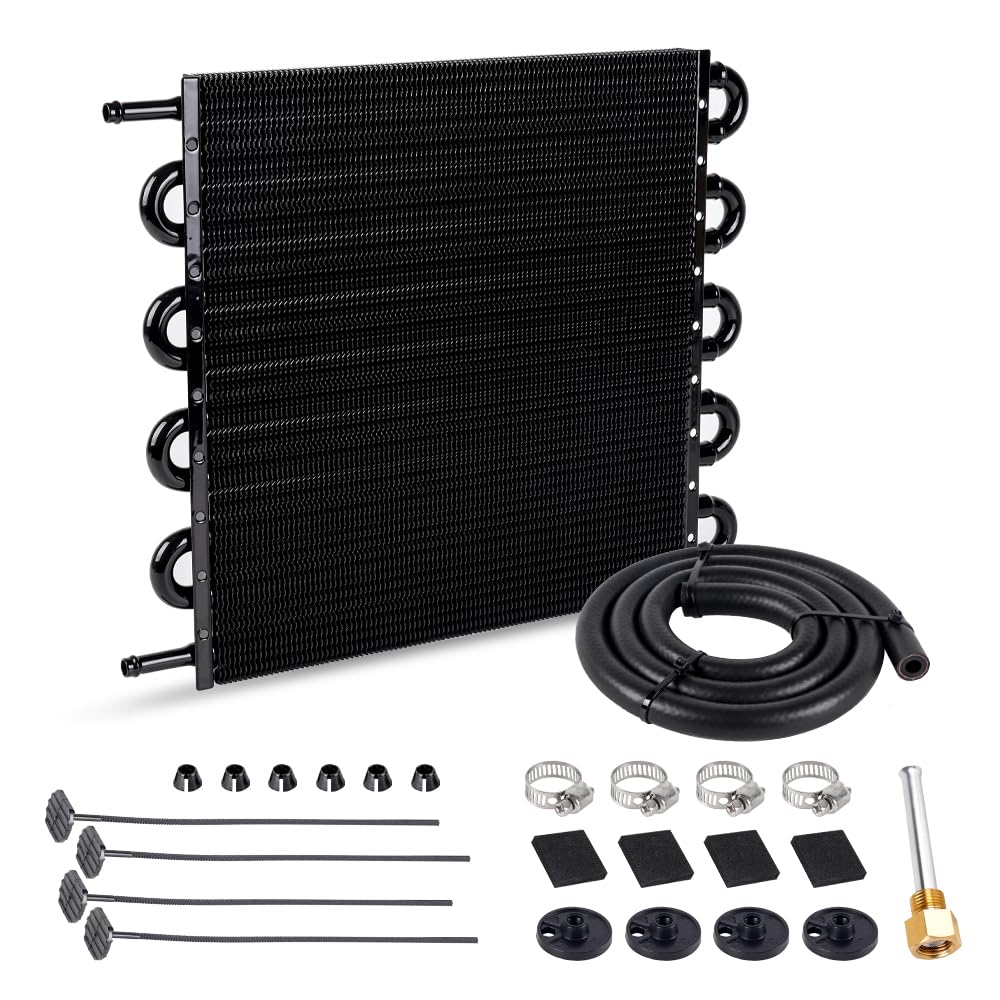 Bartoo Universal 5/16'' Transmission Oil Cooler Kit, Aluminium Alloy 10 Pass Tube And Fin Oil Cooler Kit (Black)