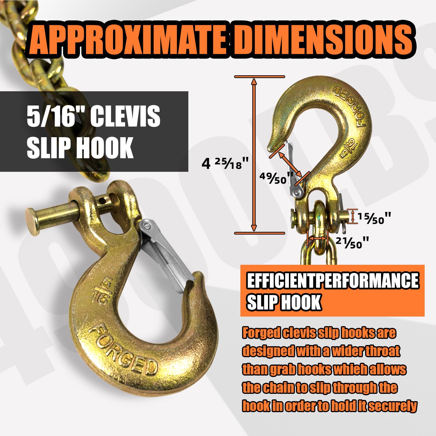 TKK 2-Pack Trailer Safety Chain - 35 Inch Chain with 5/16'' Clevis Snap Hook and Retainer | 21,000 lbs Break Strength | Secure T