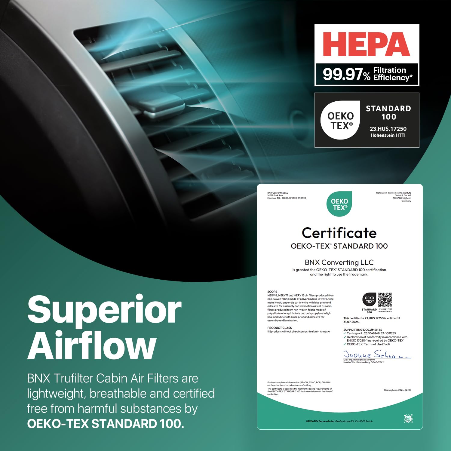 Bnx Trufilter C7025 Cabin Air Filter, Hepa 99.97%, Made In Usa, Compatible With Audi: A4, A4 Quattro, Rs4, S4