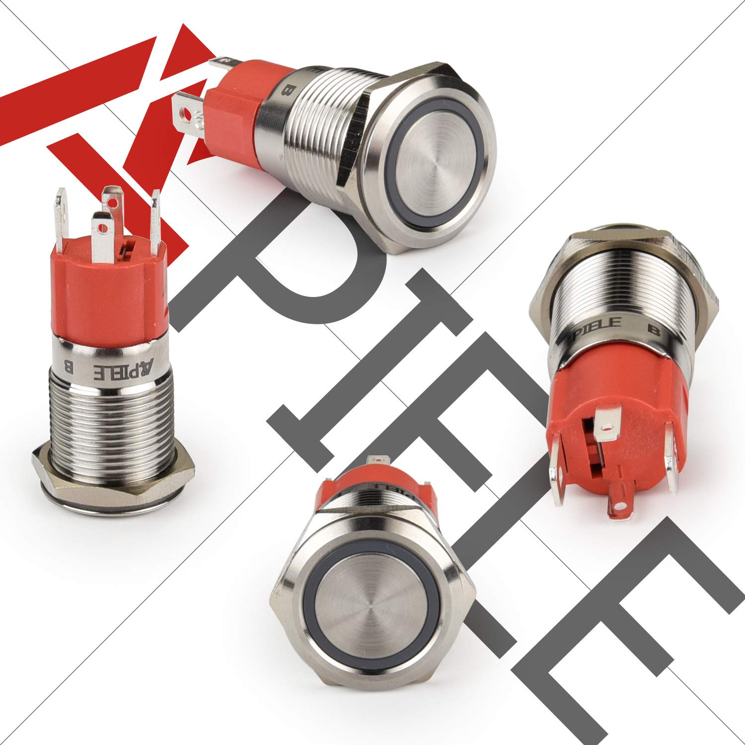 Apiele 10 Amp 16Mm Latching Push Button Switch 12V Angel Eye Led Waterproof Round Self-Locking 1No (Silver Stainless Steel, Blue)