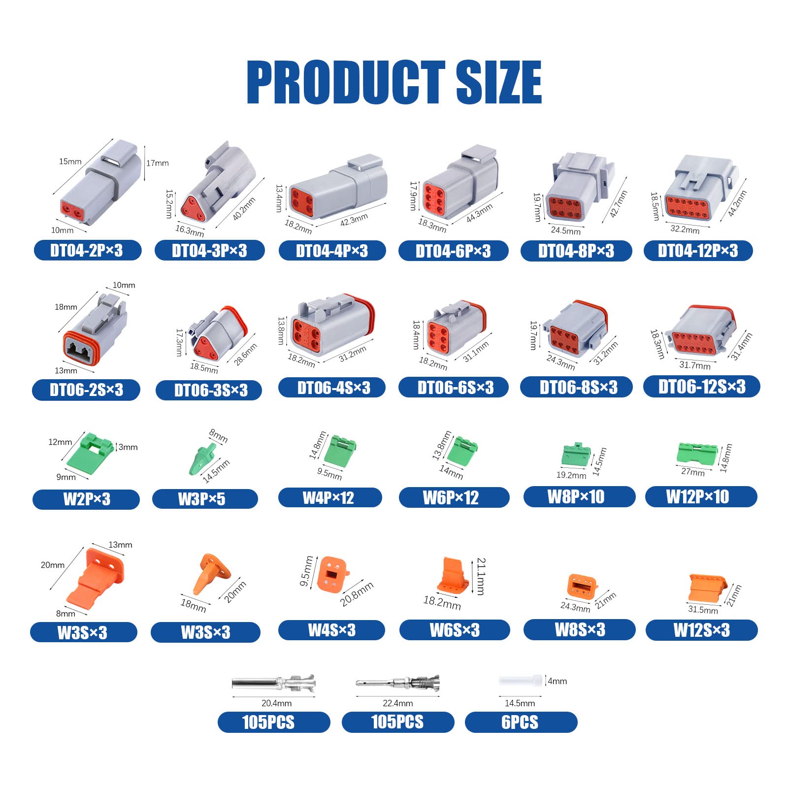 288Pcs 3 Set Deutsch Dt Connector Kit, 2 3 4 6 8 12 Pin Gray Waterproof Electrical Connector With Stamped Contact And Seal Plug For Truck, Boat, Off-Road Vehicles, Agriculture, Motorcycle Wiring