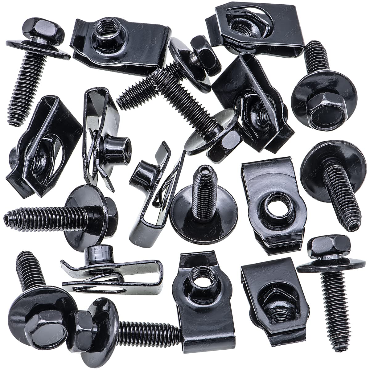 Rexka 10 Sets M6-1.0 Bolts & U-Nuts - Extruded U Nuts & Body Bolts Kits for GM Ford Chevy Buick Cadillac - Body Fender Bumper Ra