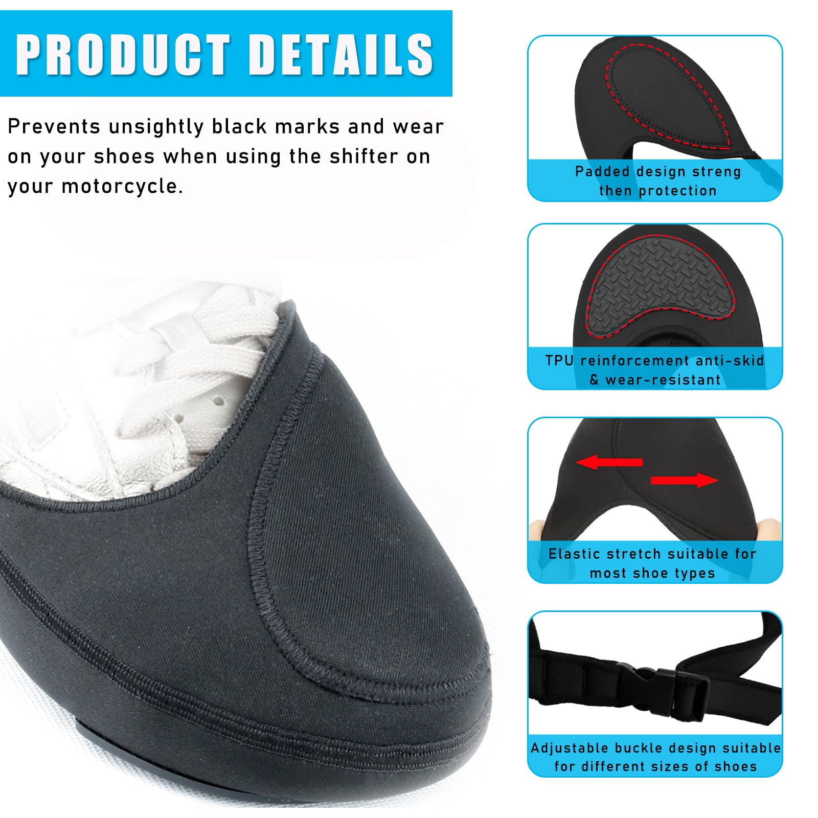 Suvnie Motorcycle Shifter Shoe Protector, Motorbike Protective Gear Shifter Cover, Adjustable Anti-Slip Boot Shift Guards Pad, T