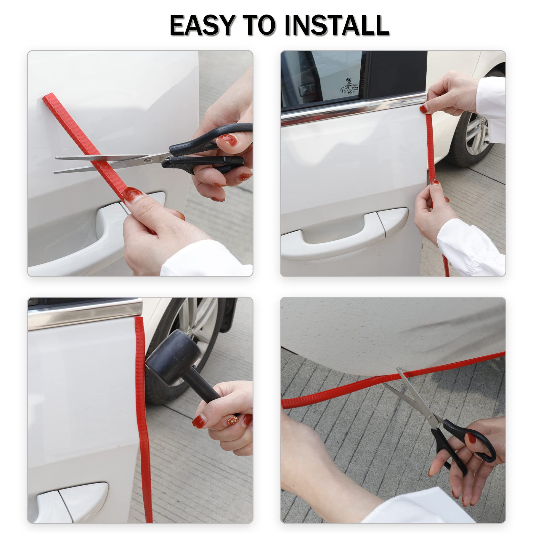 Singaro 16.4Ft (5M) Car Door Edge Guard, No Glue Rubber Decorative Protective Strip, Car Door Entry Protector, Applicable To Car, Truck, Suv And Atv,Car Exterior Accessories(Red)