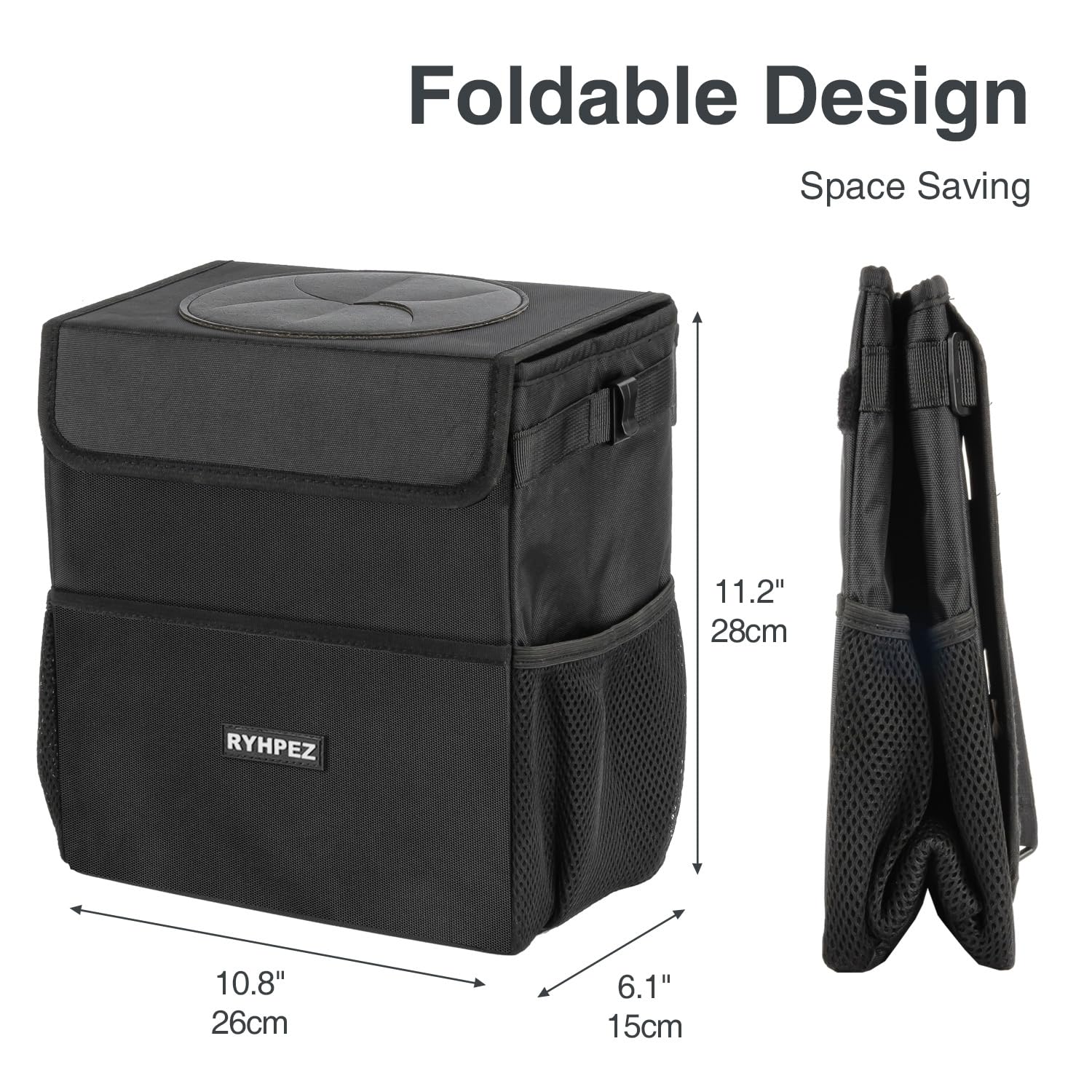 Ryhpez Car Trash Can With Lid - Car Trash Bag Hanging With Storage Pockets, Leak-Proof Collapsible Garbage Bin For Car(3.2 Gallo