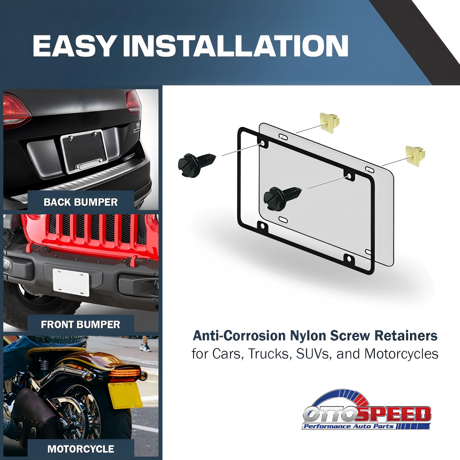 License Plate Screw Inserts - Set Of 8 Nylon Retaining Nuts For License Plate Screws - Front And Back License Plate Nut Bracket