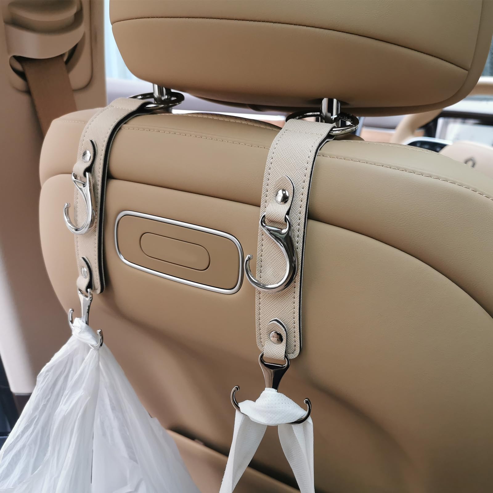 Car Purse Hook For Men Women-Upgraded 3 In 1 Stronger Superior Leather Car Purse Holder Vehicle Seat Headrest Hanger Hooks For G