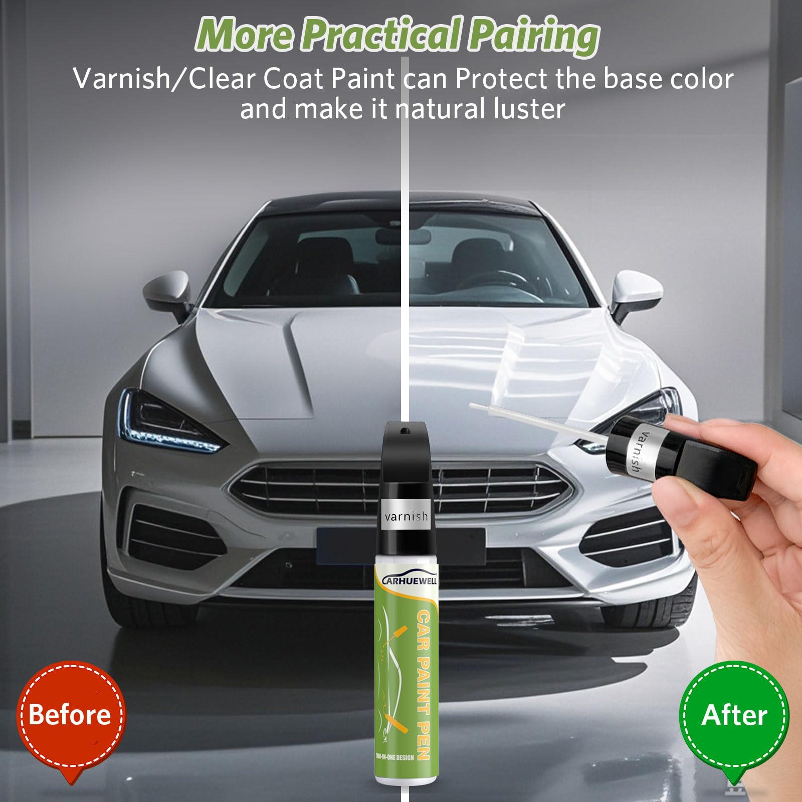Carhuewell White Touch Up Paint, Car Scratch Repair Pen Quick And Easy Fix Auto Paint Chip Repair (Pure White)