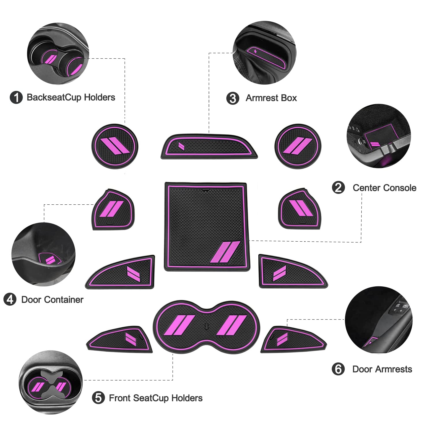 Custom Fit For 2015-2020 Dodge Challenger Cup Holder Insert & Center Console Shifter Liner Trim Mats, Dodge Challenger Interior Accessories Cup Door Center Console Liner (11Pcs, Purple)