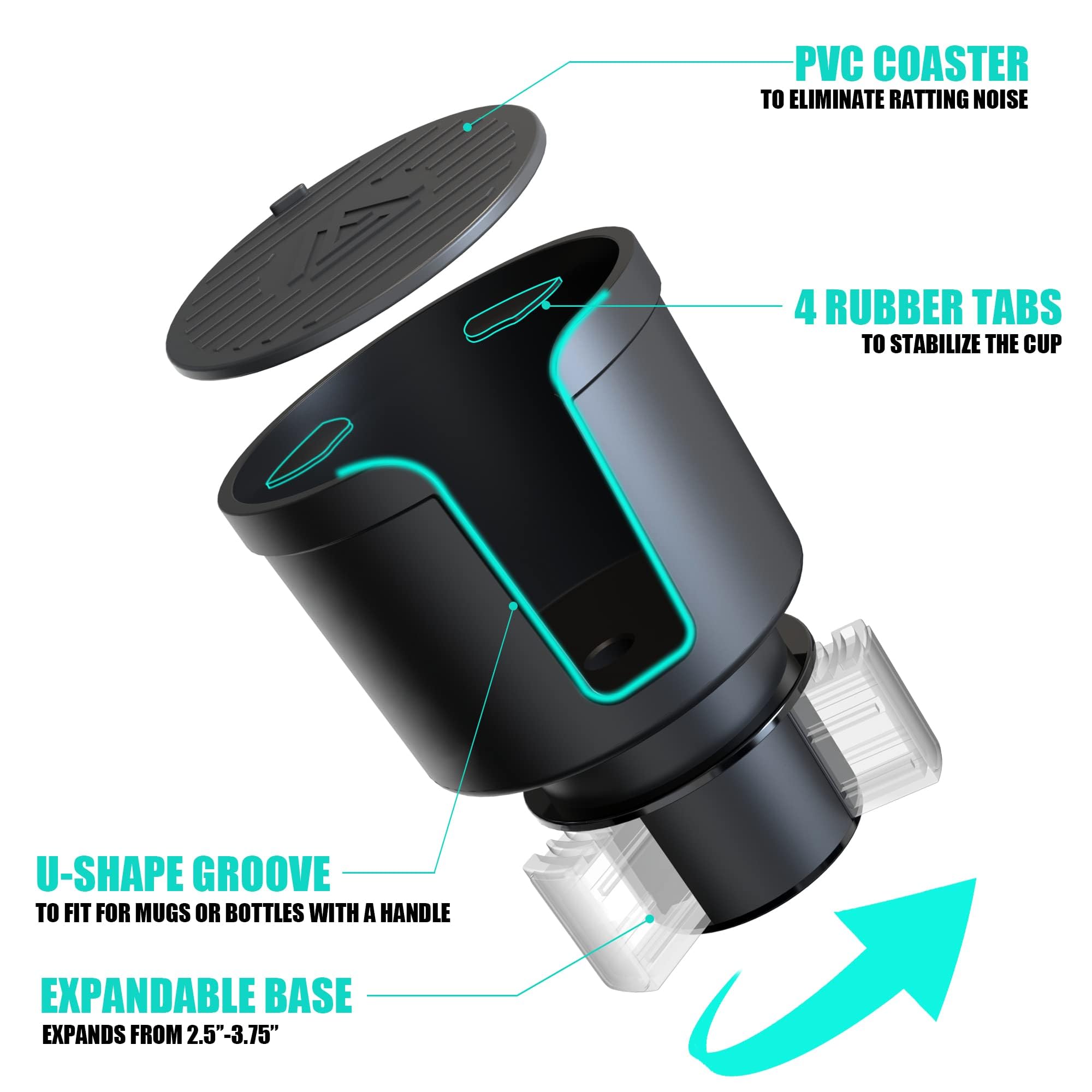 Upgraded Large Cup Holder Expander For Car With Offset Expandable Base Compatible With Yeti Mug10/14Oz Yeti Rambler 24/26/36/46Oz Hydro Flasks 32/40Oz Other Large Bottles In 3.4-4 Diameter