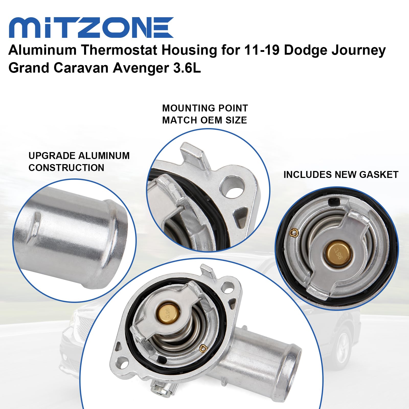 Mitzone Upgrade Aluminium Thermostat Housing Assembly Compatible With 2011-2021 Jeep Dodge Ram Chrysler 3.6L 3.2L V6 Vehicles -