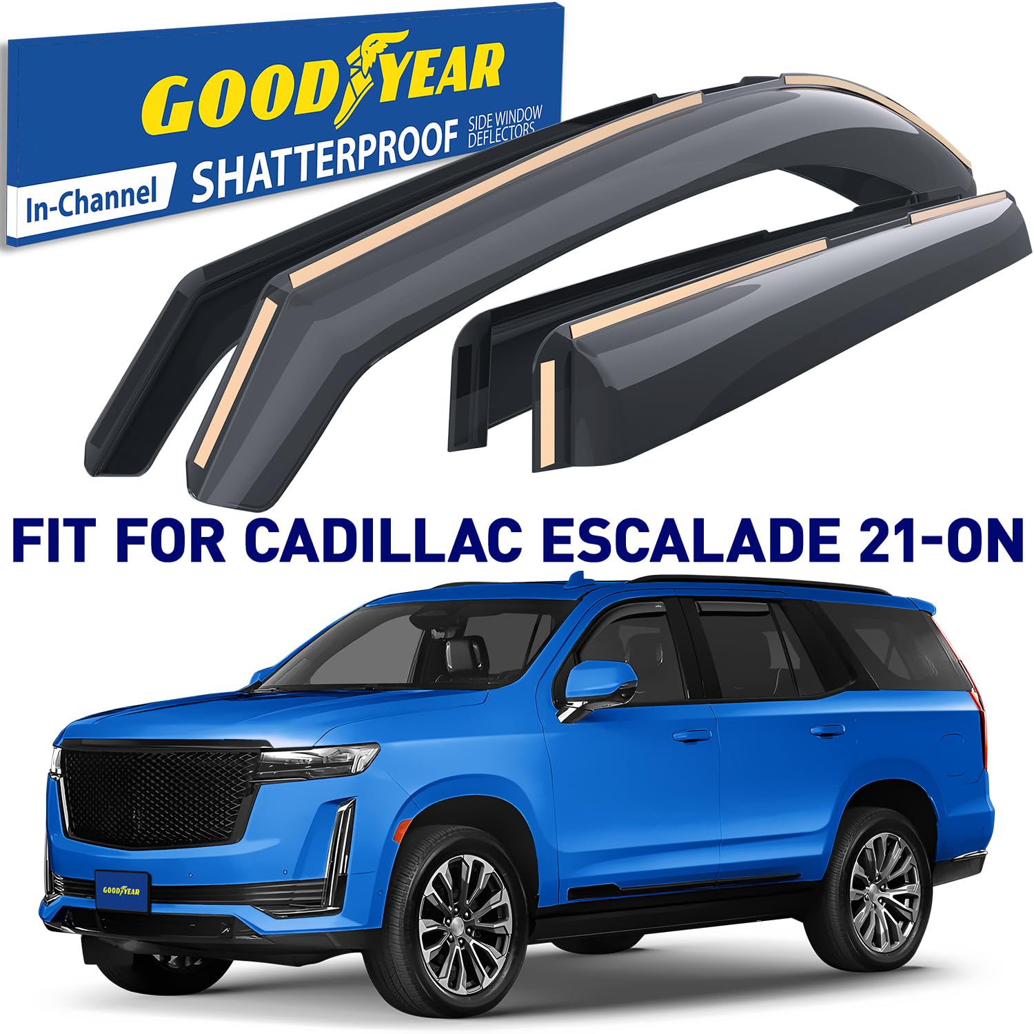 Goodyear Shatterproof In-Channel Window Deflectors For Cadillac Escalade 2021-2025, Rain Guards, Window Visors For Cars, Vent De