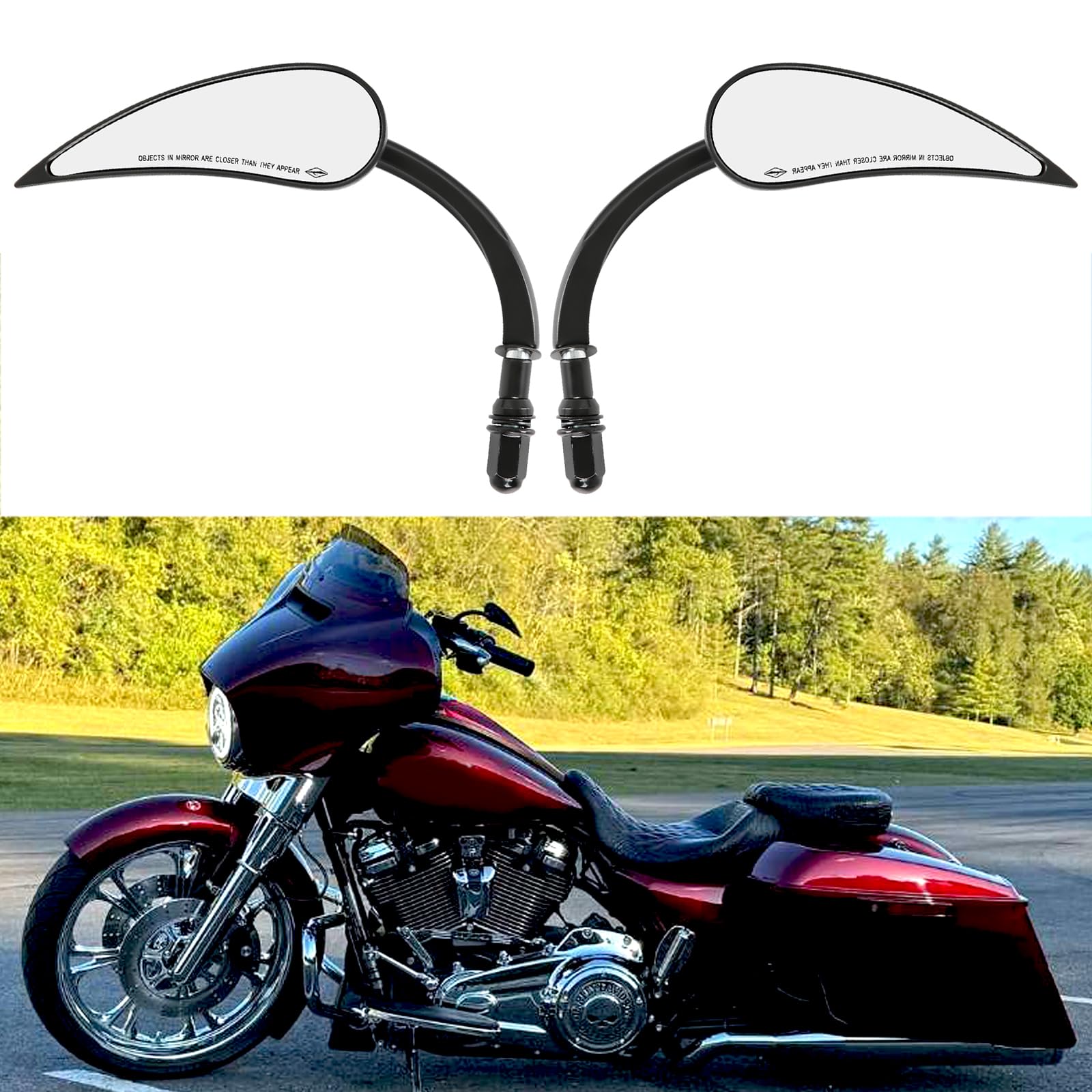 Black Motorcycle Rear View Sportster Mirrors Compatible With Harley Road King Street Electra Glide Road Glide Dyna Softail Rearv