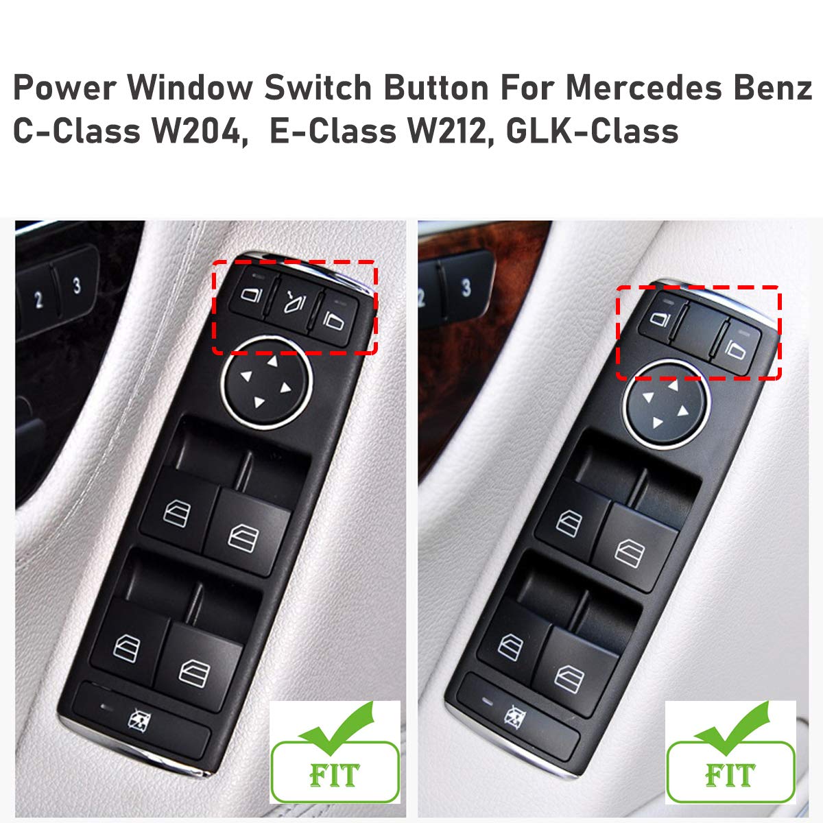 Jaronx 2Pcs Driver Window Switch Button Covers Compatible With Mercedes Benz, Power Window Switch Button Caps Button For C-Class