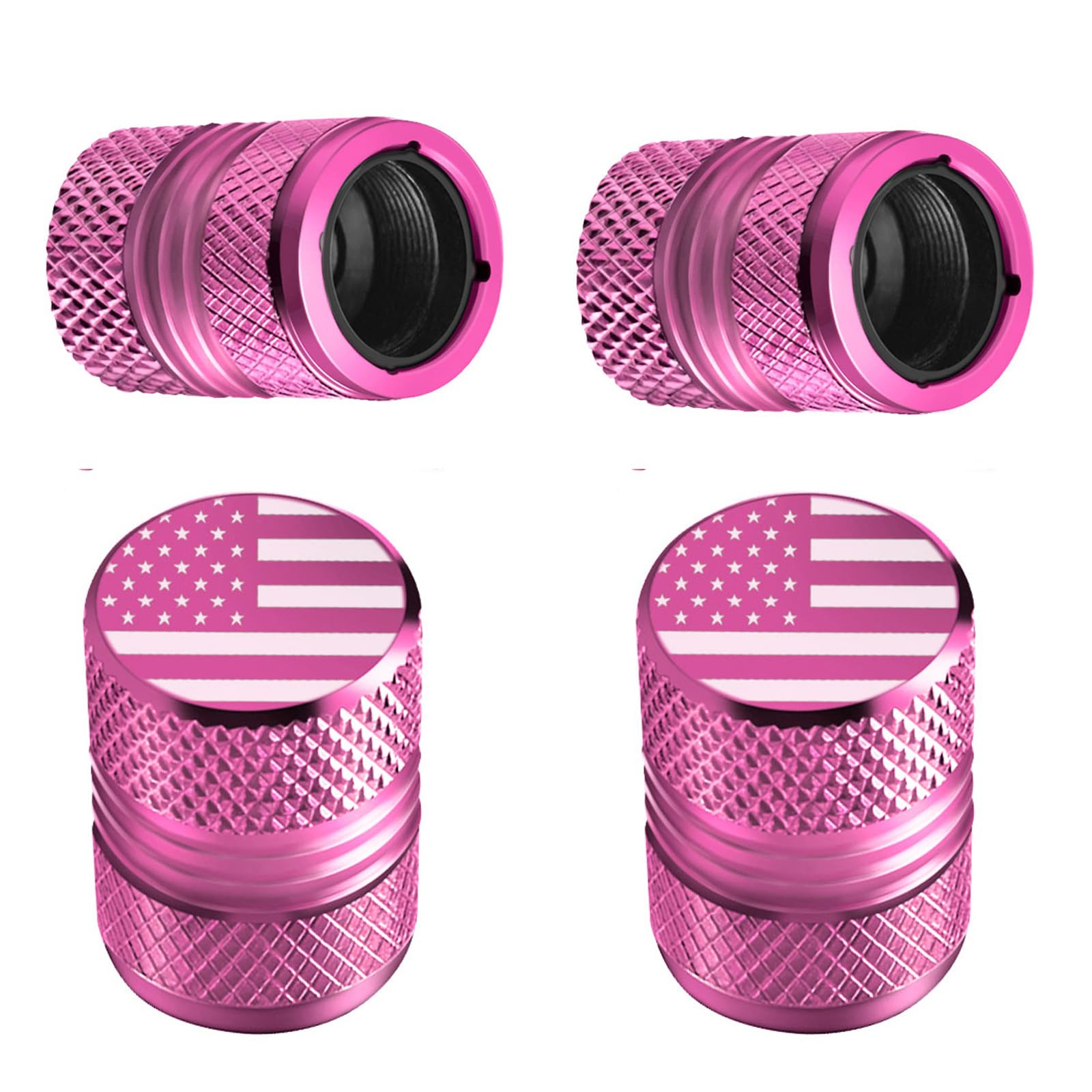 Tire Valve Stem Caps - 4 Pack Anti-Corrosion Premium Anodized Alloy Tyre Air Valve Caps American Flag For Car Suv Bike Pink