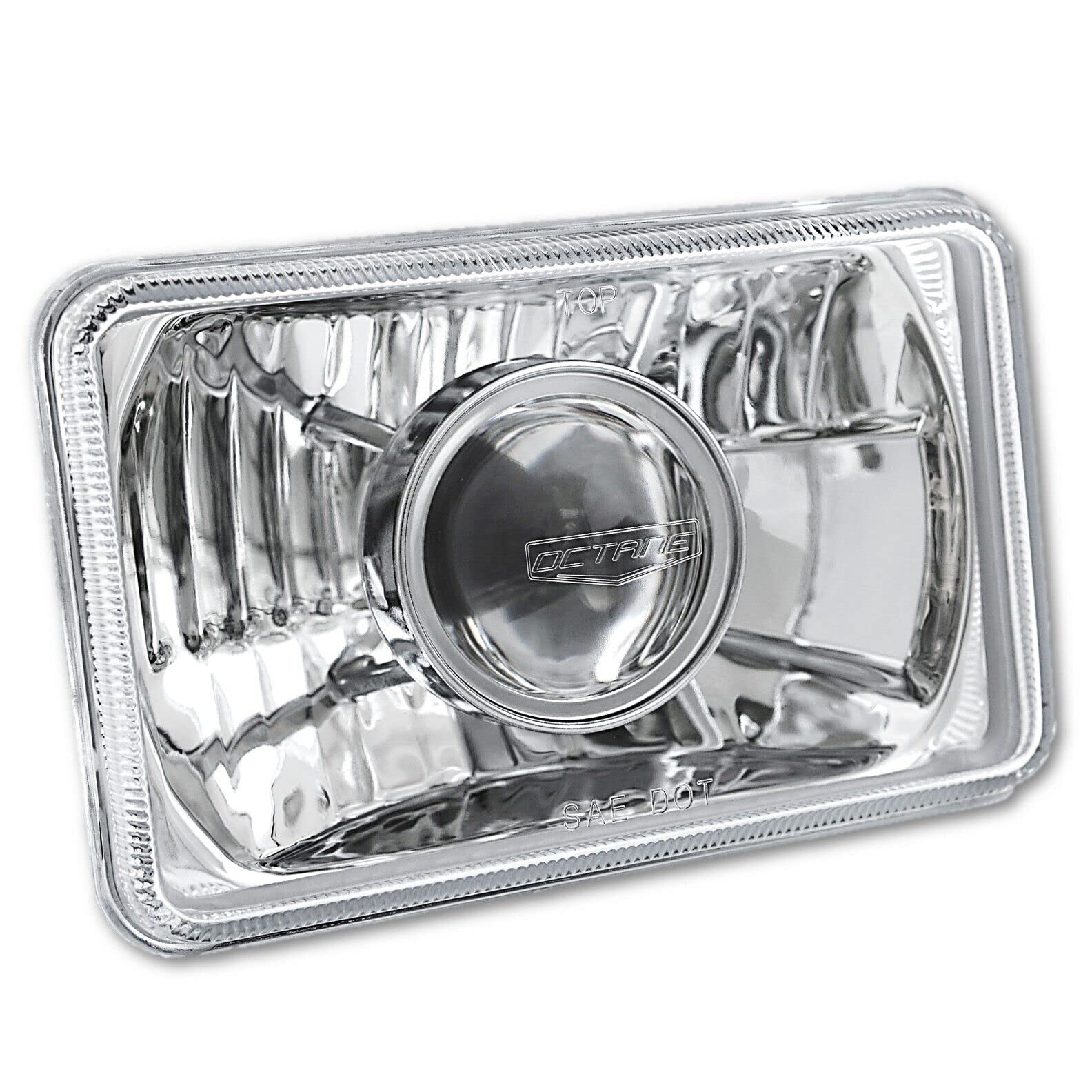 Octane Lighting 4X6 Inch Super White Halogen Projector Crystal Clear Lens/Metal Headlight H4 Light Bulb Headlamp Pair