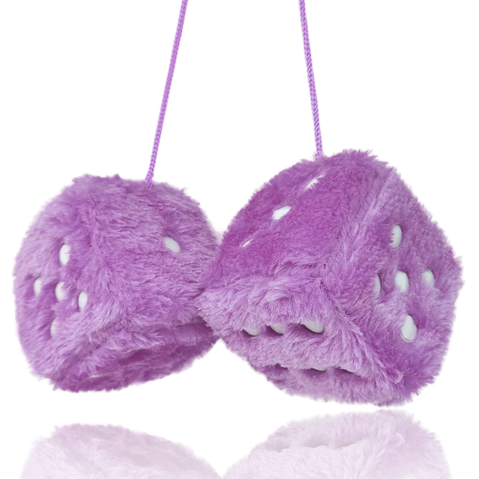 Fuzzy Plush Dice For Car Mirror, Pair Of Retro 3    Purple Dice With White Dots For Car Interior Hanging Ornament Decoration