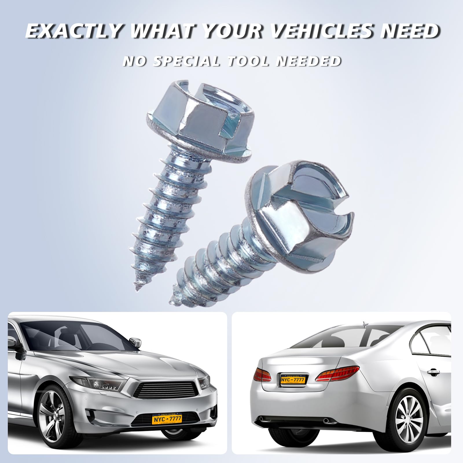 Chrome License Plate Screws Kit - 8 Pcs | Rustproof Fasteners For Front & Back License Plates, Covers And Frames On Domestic Car