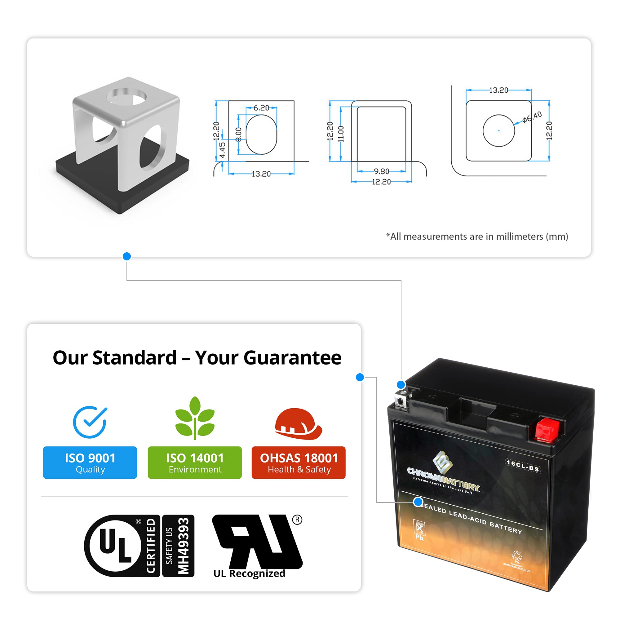 Cb Chromebattery Yb16Cl-Bs Maintenance-Free, 240Cca, 12V 19Ah Battery Replacement For Brp Sea-Doo Jet Skis, And More - Nut And B