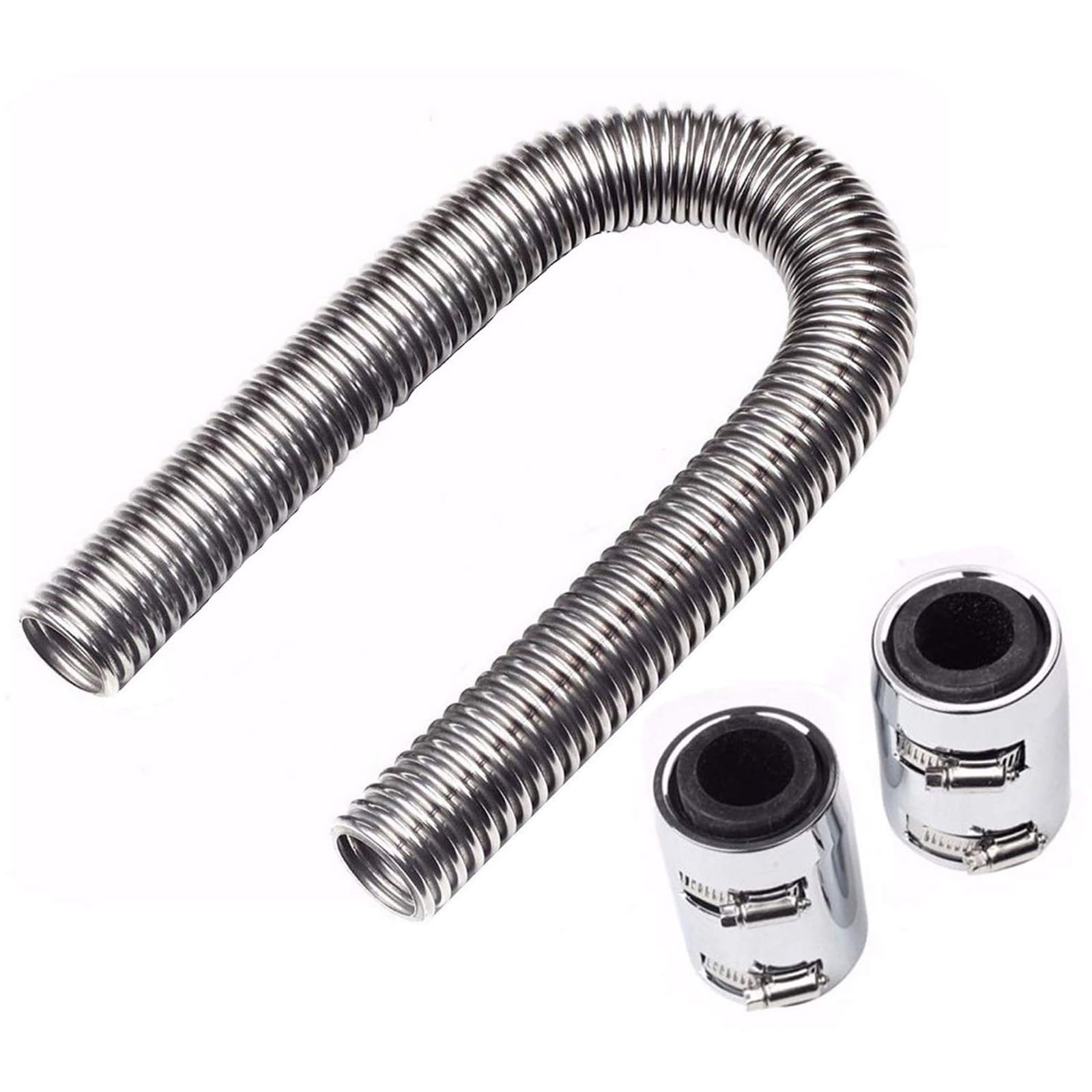 BLACKHORSE-RACING 36 inch Silver Stainless Steel Radiator Flexible Coolant Water Hose Kit and Caps Universal