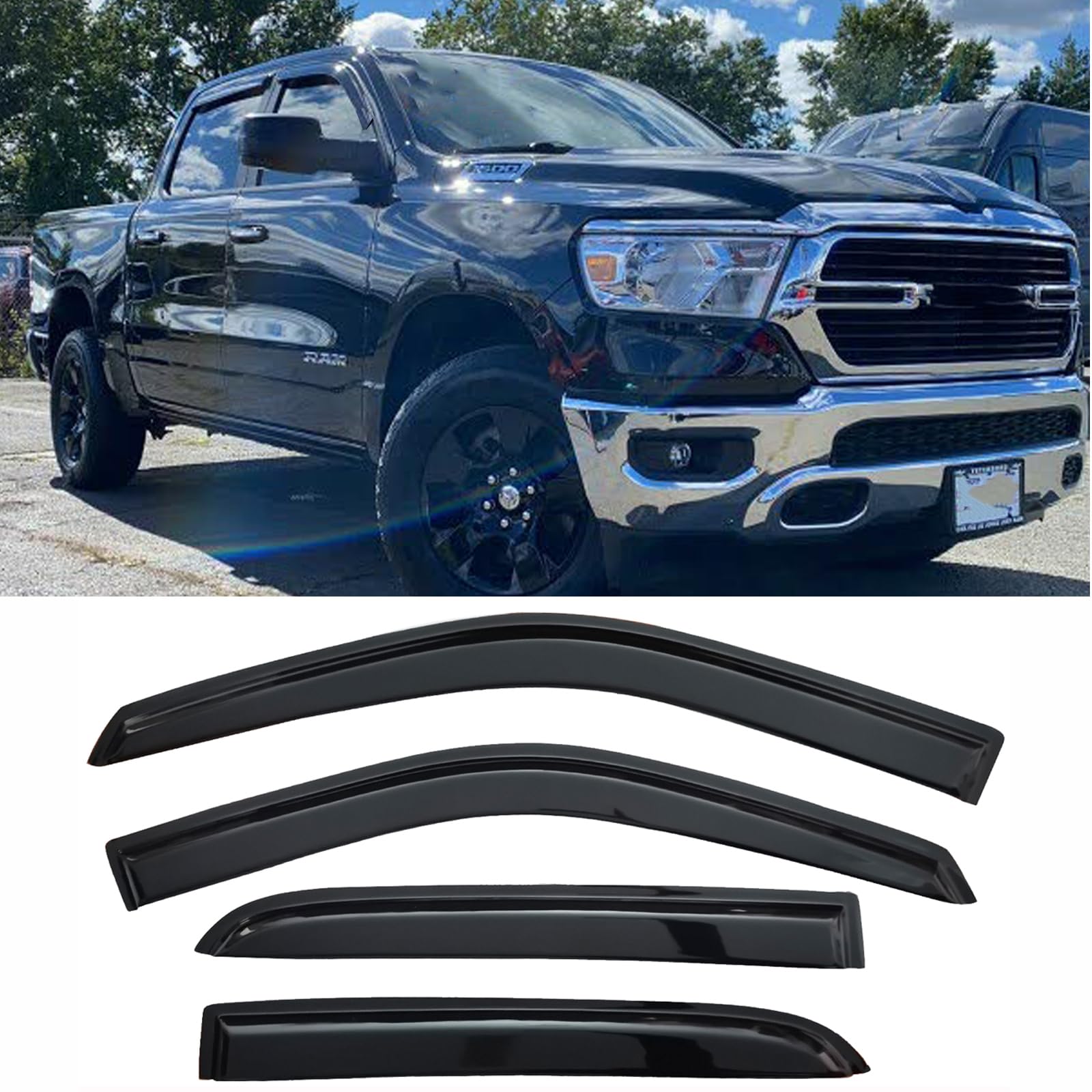 Tape-On Side Car Window Visor Rain Guards Vent Deflectors For 2009-2018 Dodge Ram 1500 2500 3500 Crew Cab Truck Accessories Smok