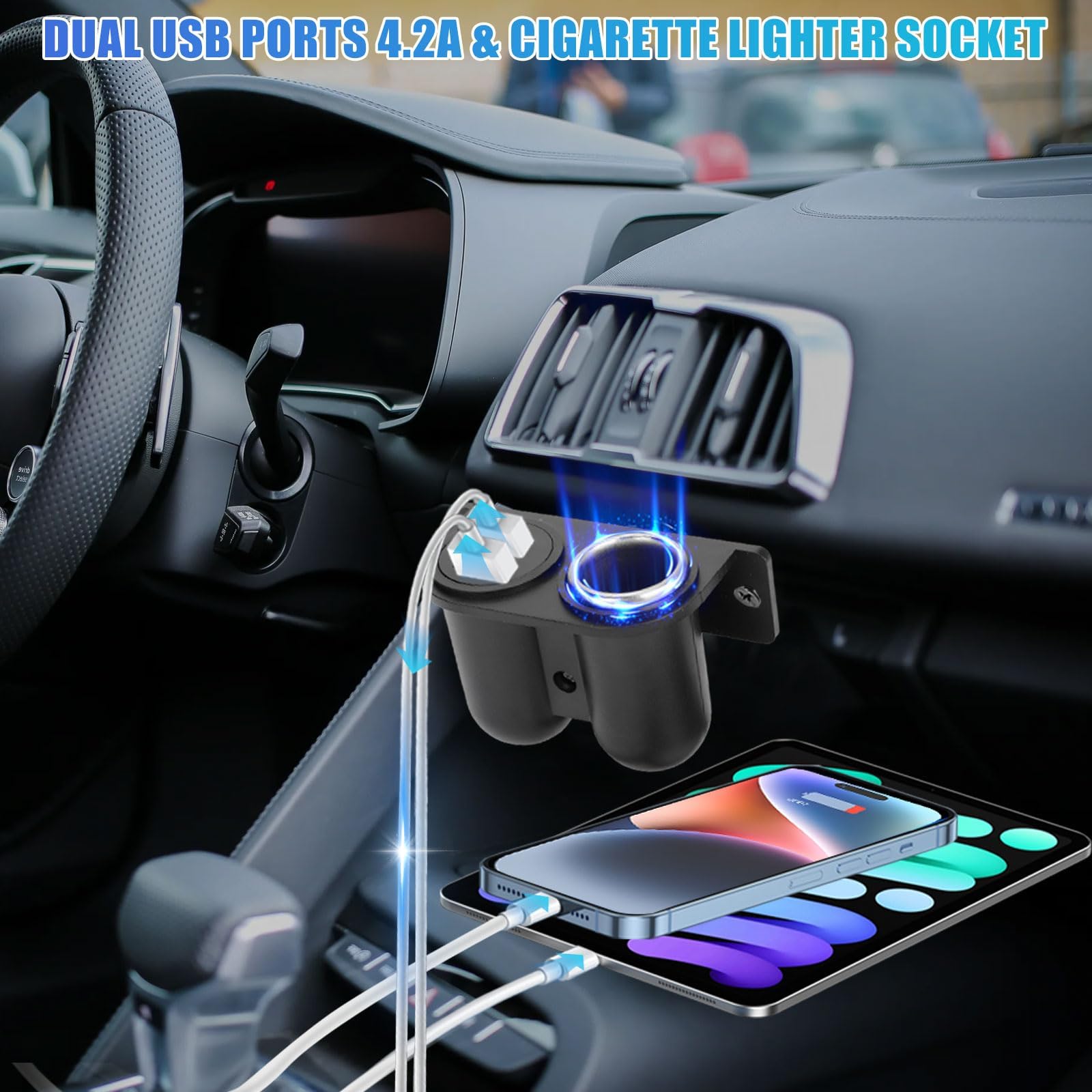 Gibbab Dual USB Cigarette Lighter Socket Splitter 12V 4.2A Waterproof Power Adapter for RV Marine Motorcycle Truck ATV UTV Van