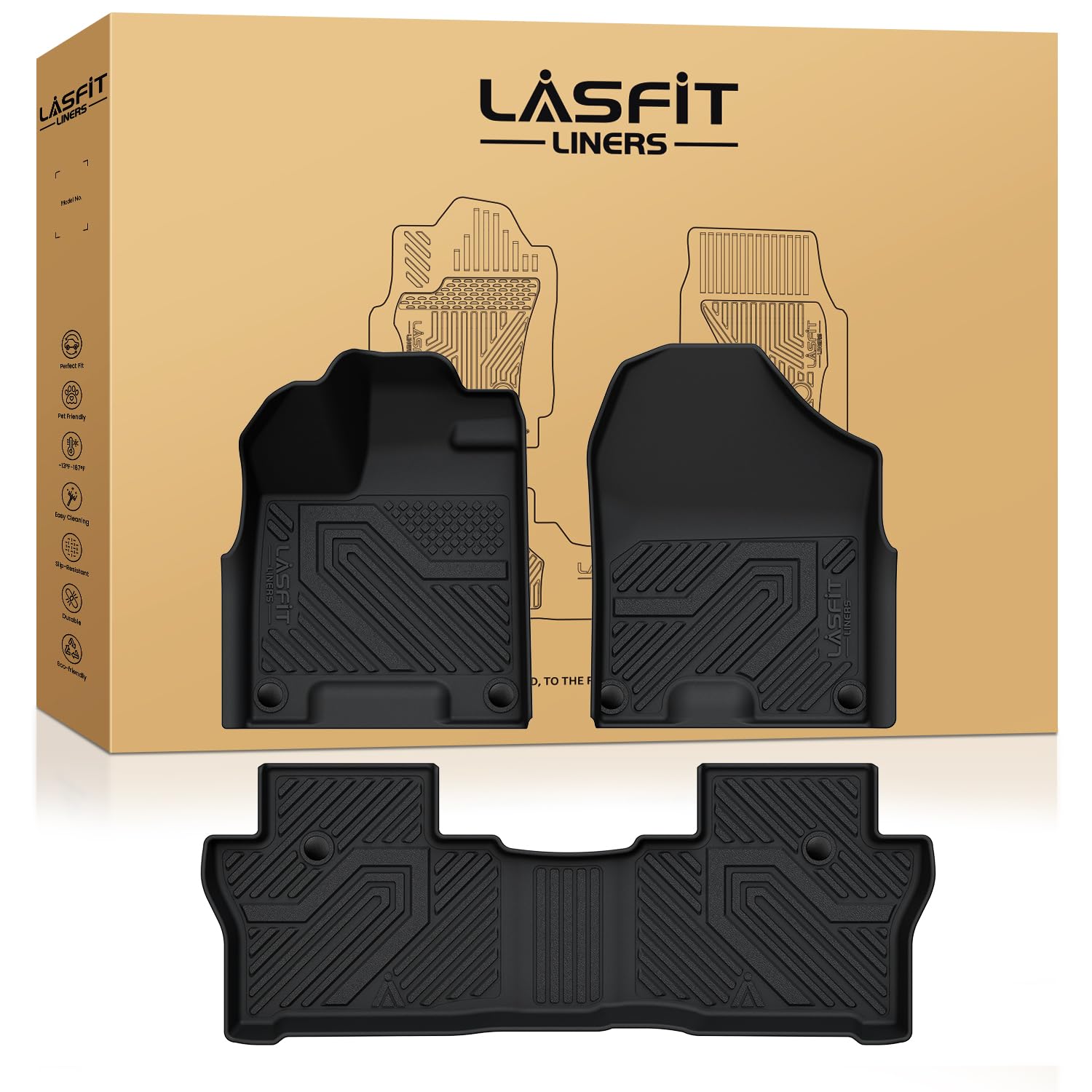 Lasfit Floor Mats For Honda Passport 2019 2020 2021 2022 2023 2024 2025, All Weather Tpe Custom Fit Car Floor Liner, 1St & 2Nd R